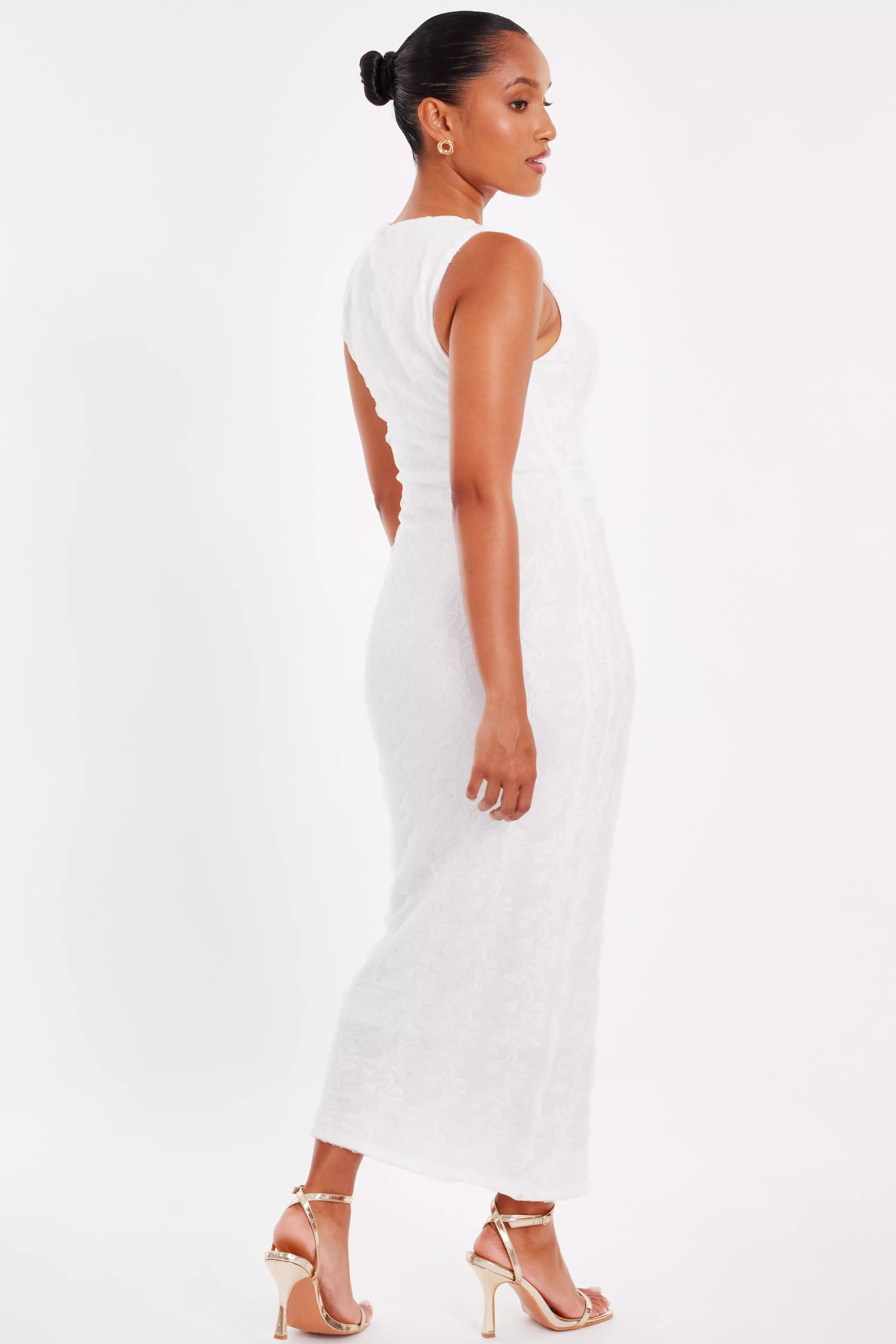 Petite White Jacquard Midaxi Dress