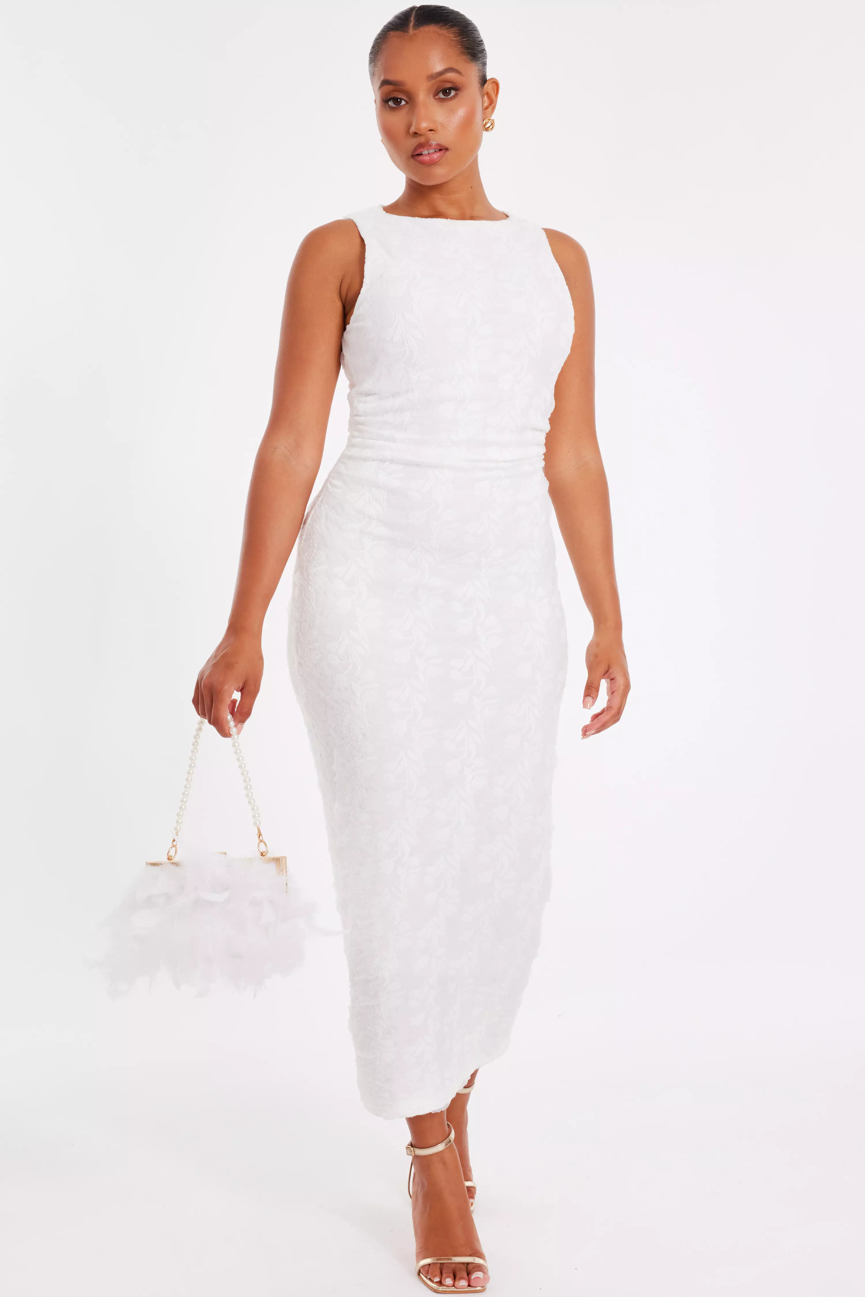 Petite White Jacquard Midaxi Dress