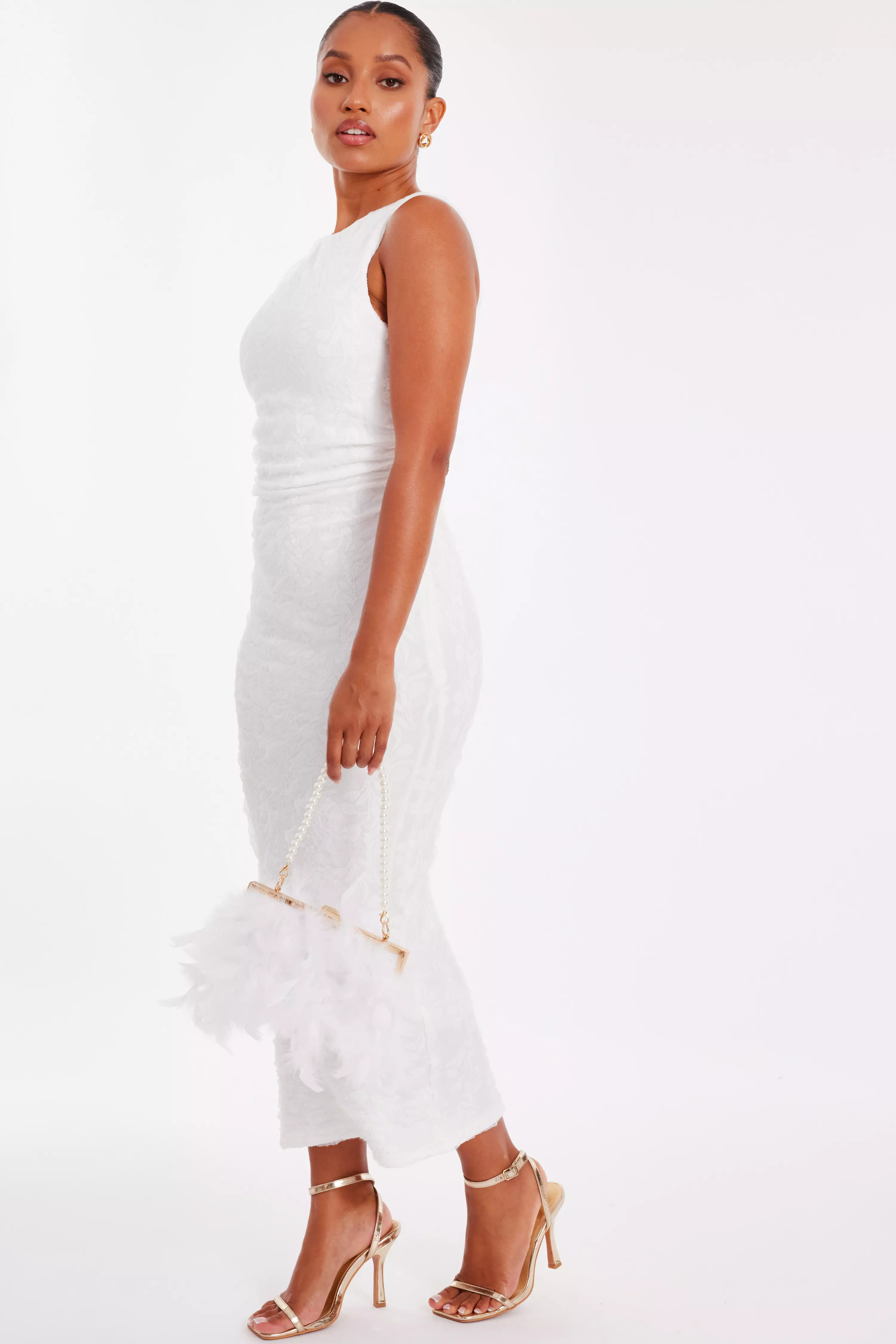 Petite White Jacquard Midaxi Dress