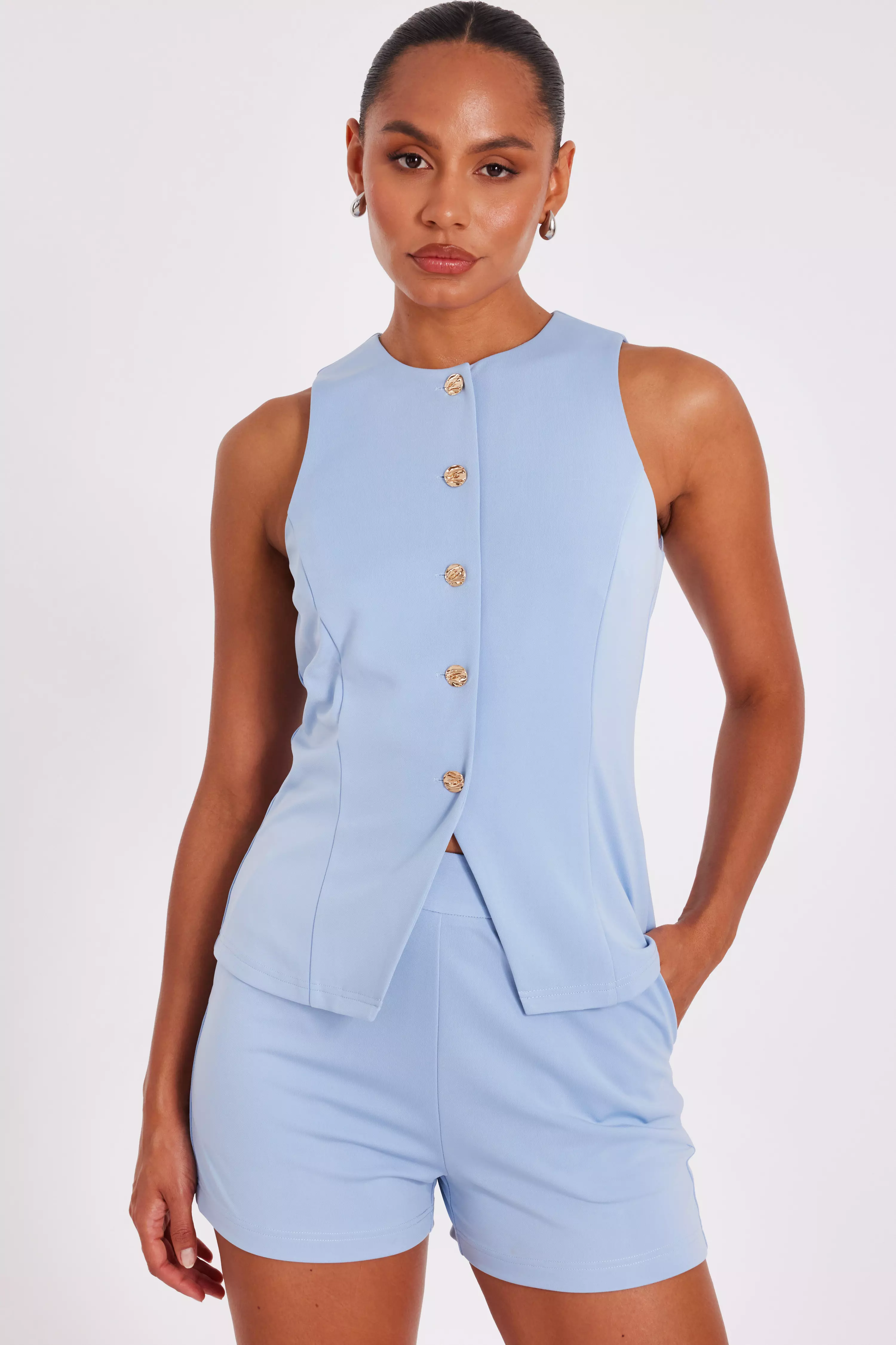 Light Blue Woven Tailored Shorts