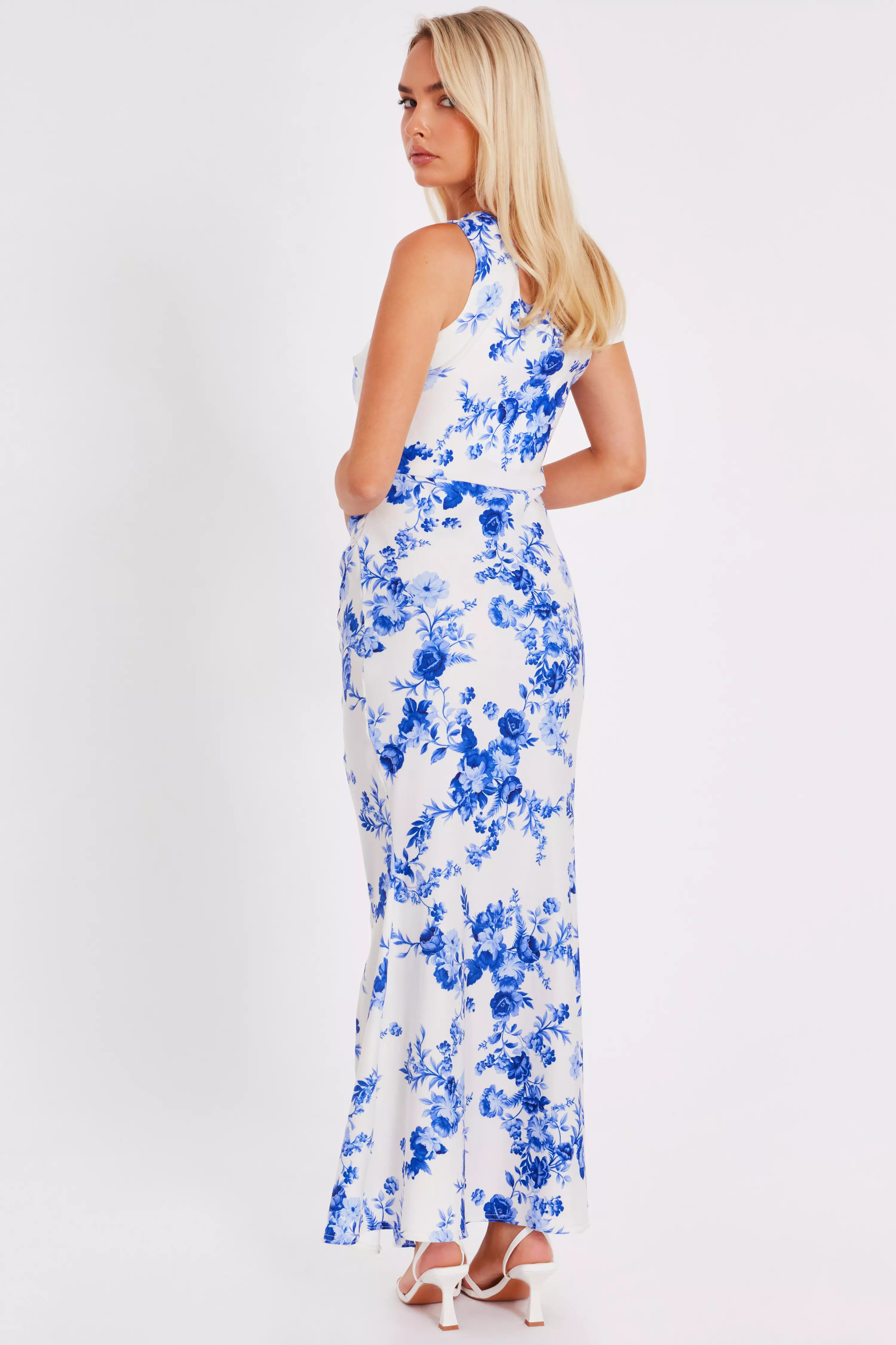 Blue Floral Drop Sleeve Maxi Dress