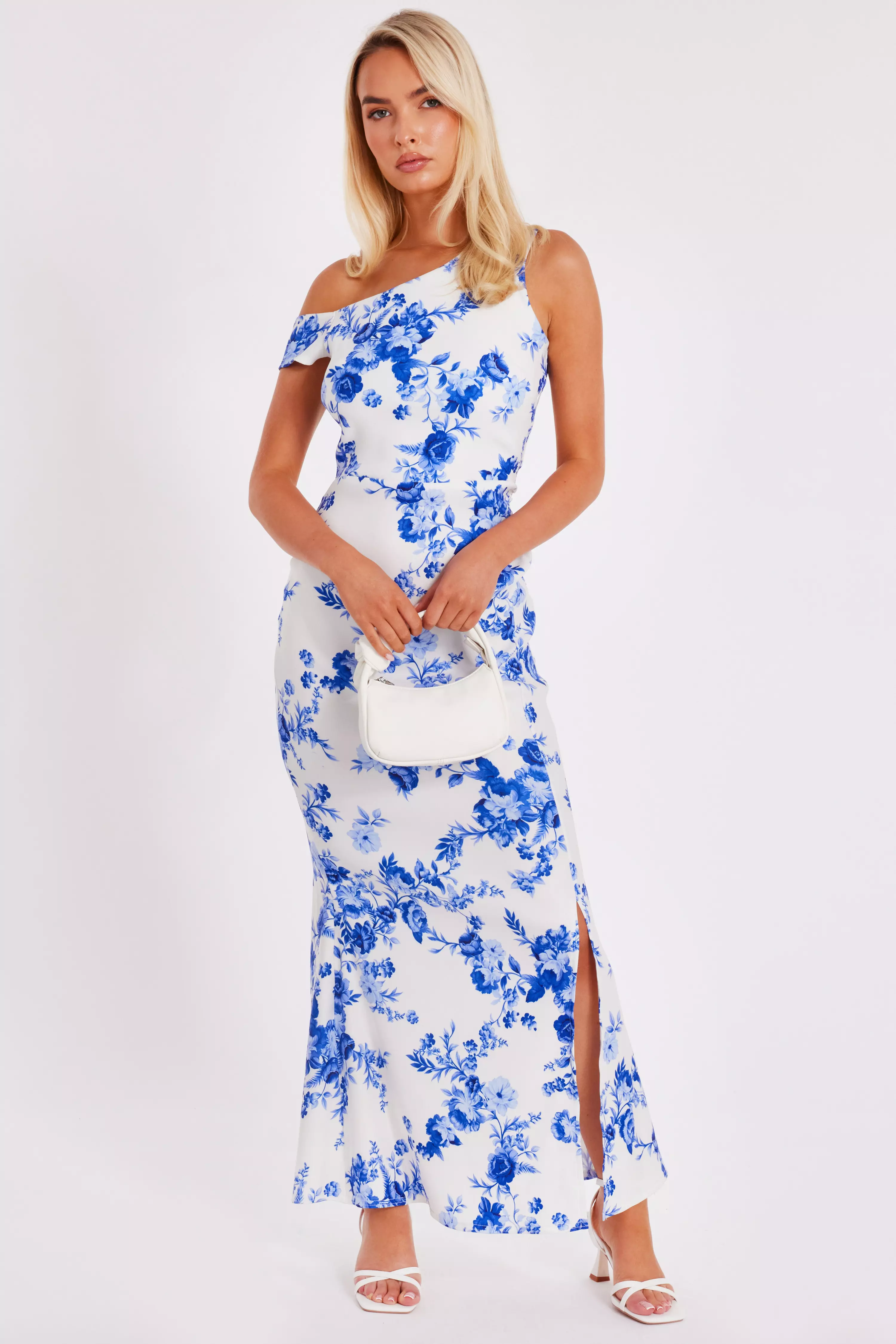 Blue Floral Drop Sleeve Maxi Dress