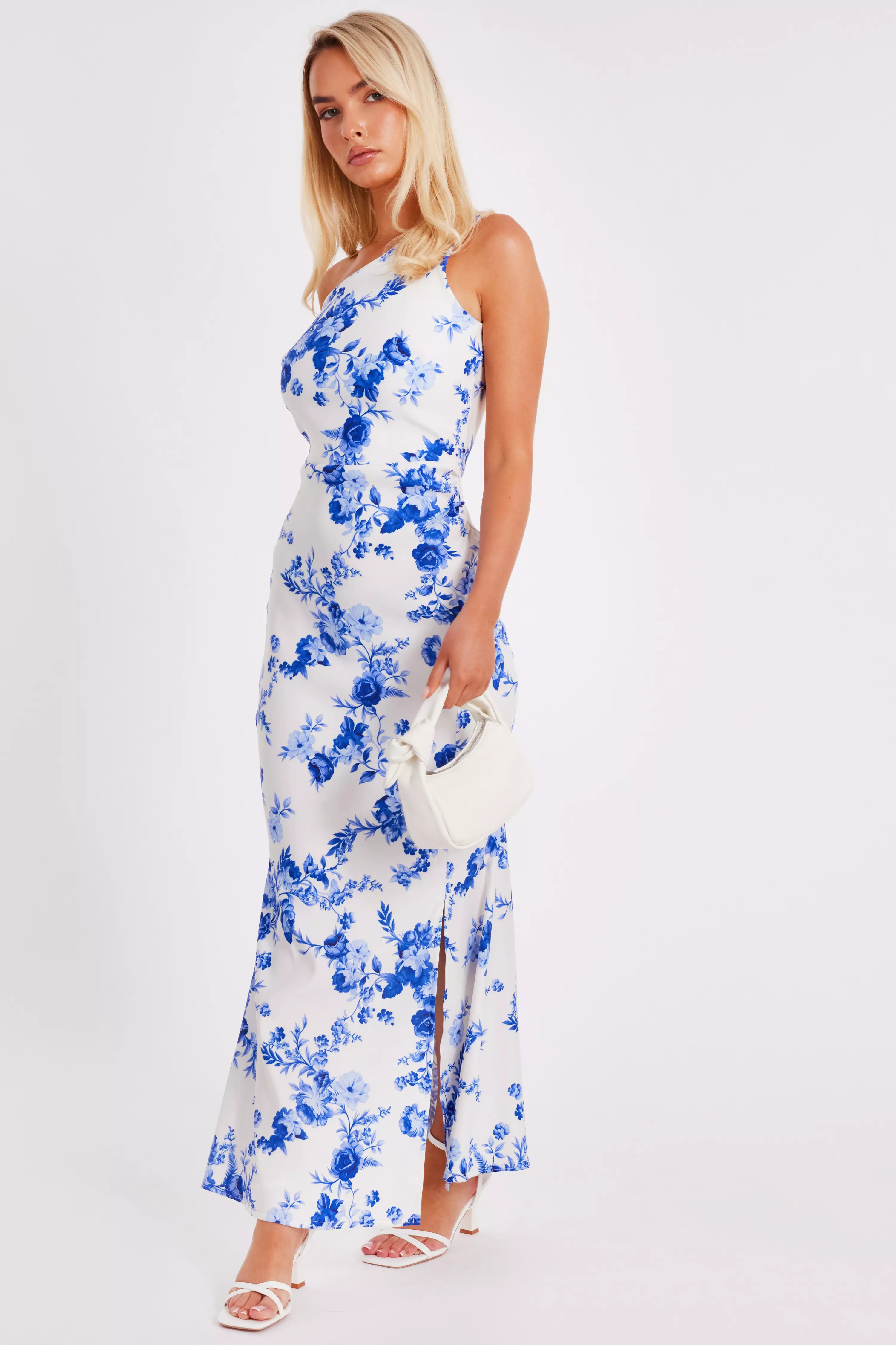 Blue Floral Drop Sleeve Maxi Dress
