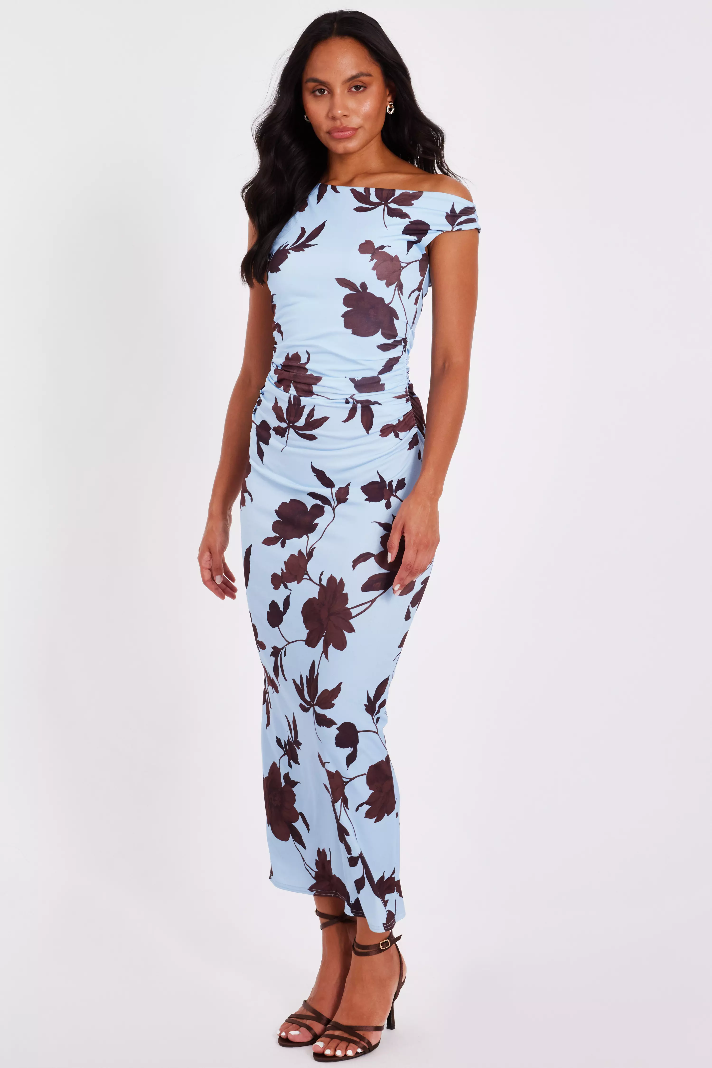 Pale Blue Floral Asymmetric Midaxi Dress