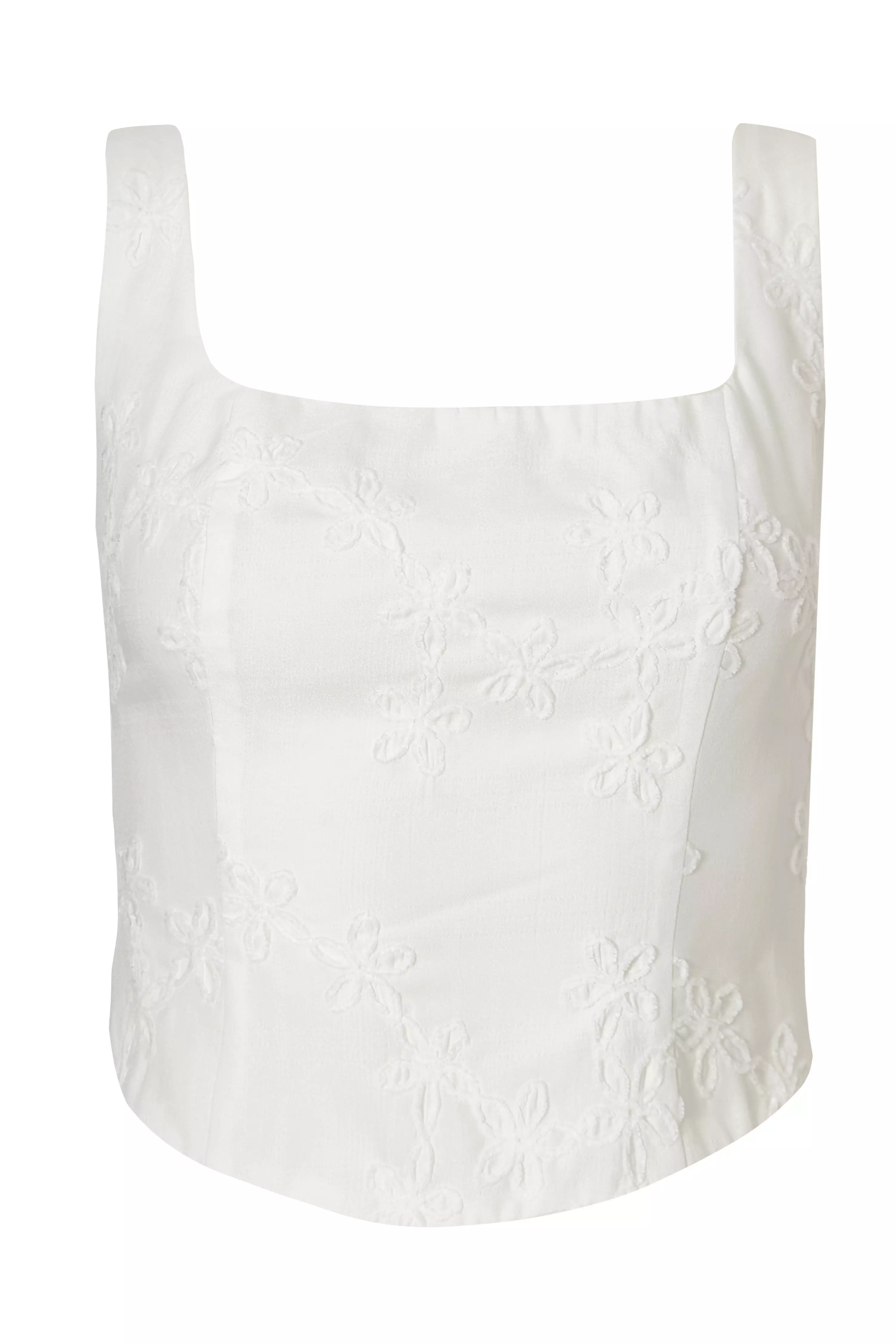 White Floral Embroidered Crop Top