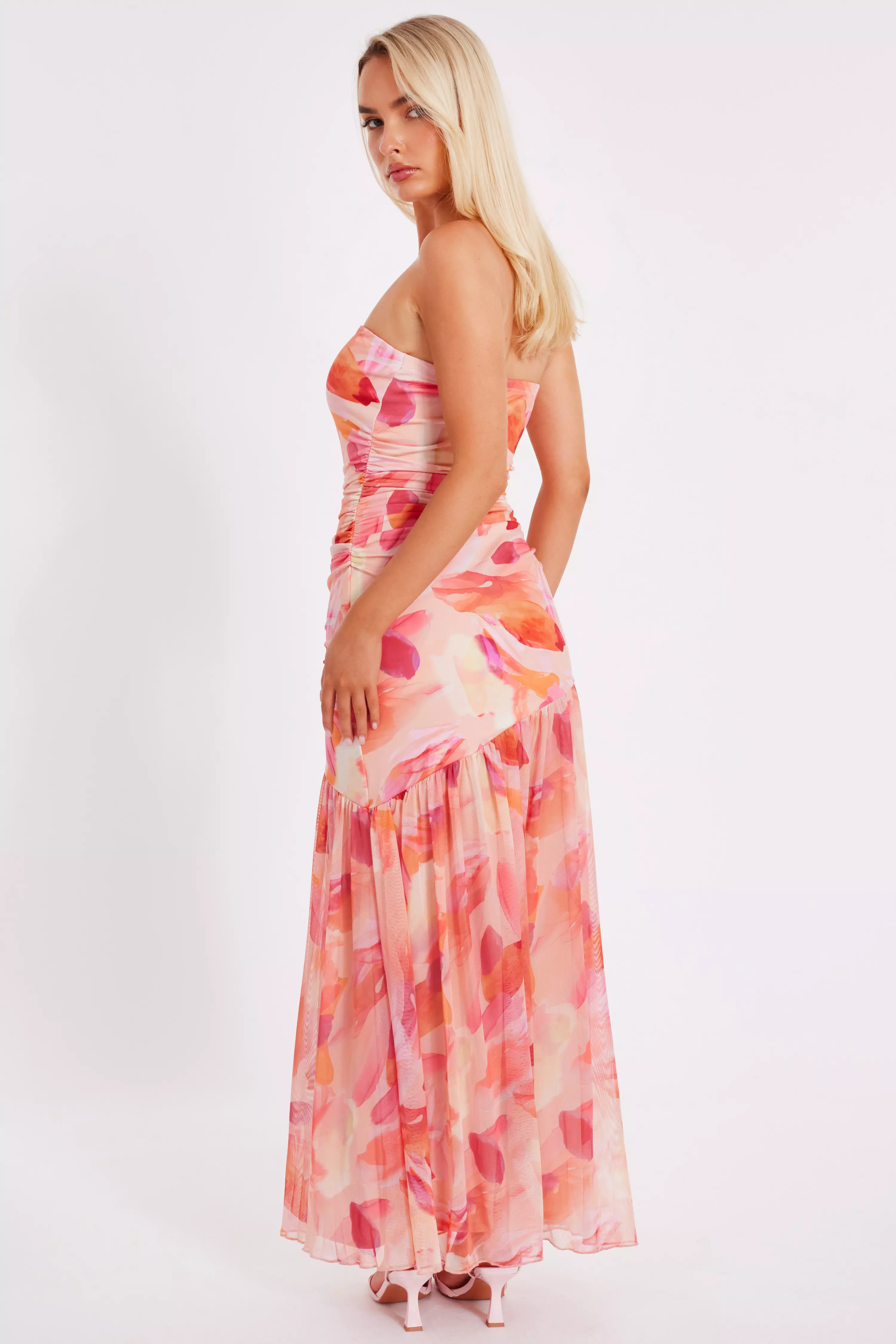 Coral Mesh Floral Midaxi Dress