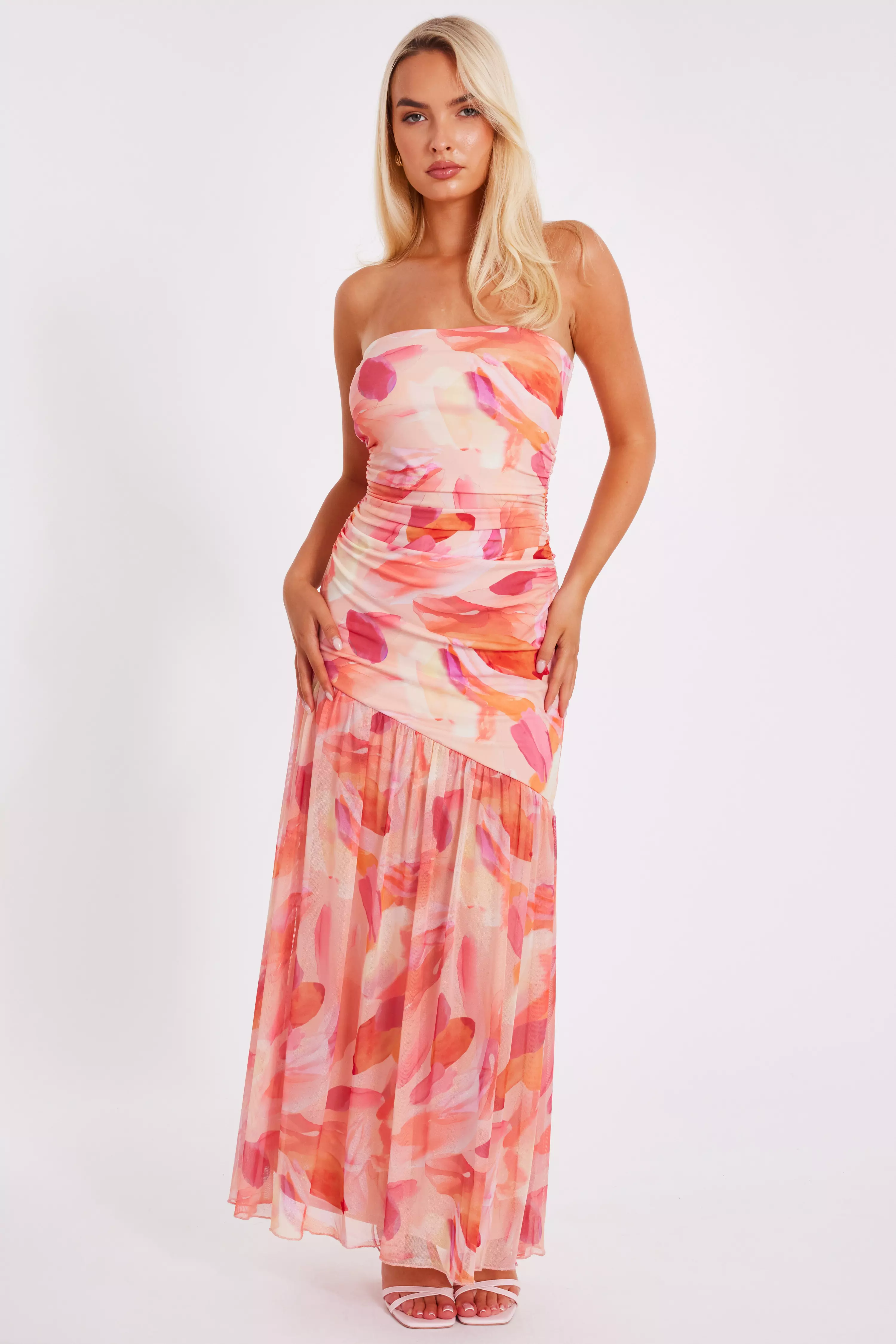 Coral Mesh Floral Midaxi Dress