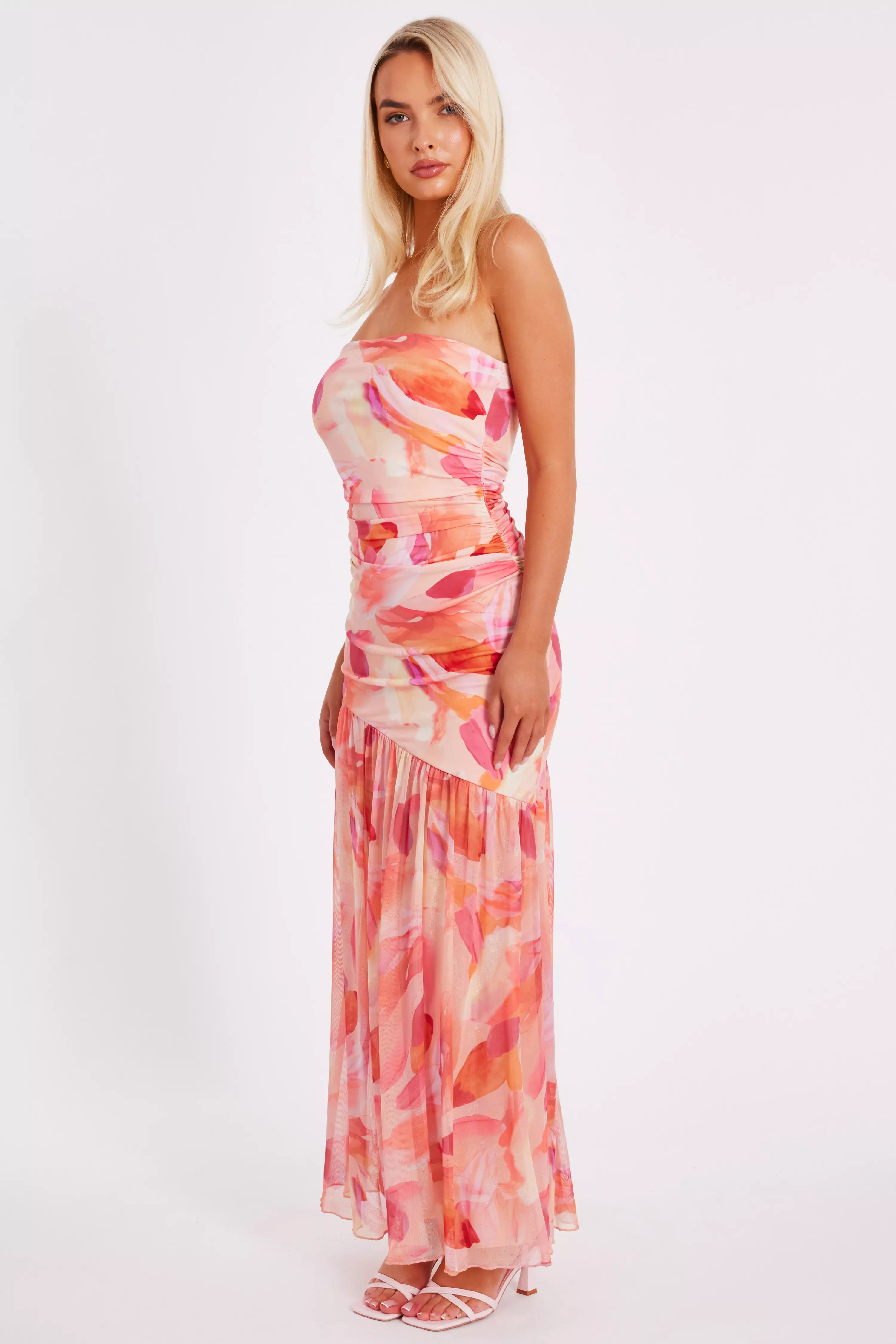 Coral Mesh Floral Midaxi Dress