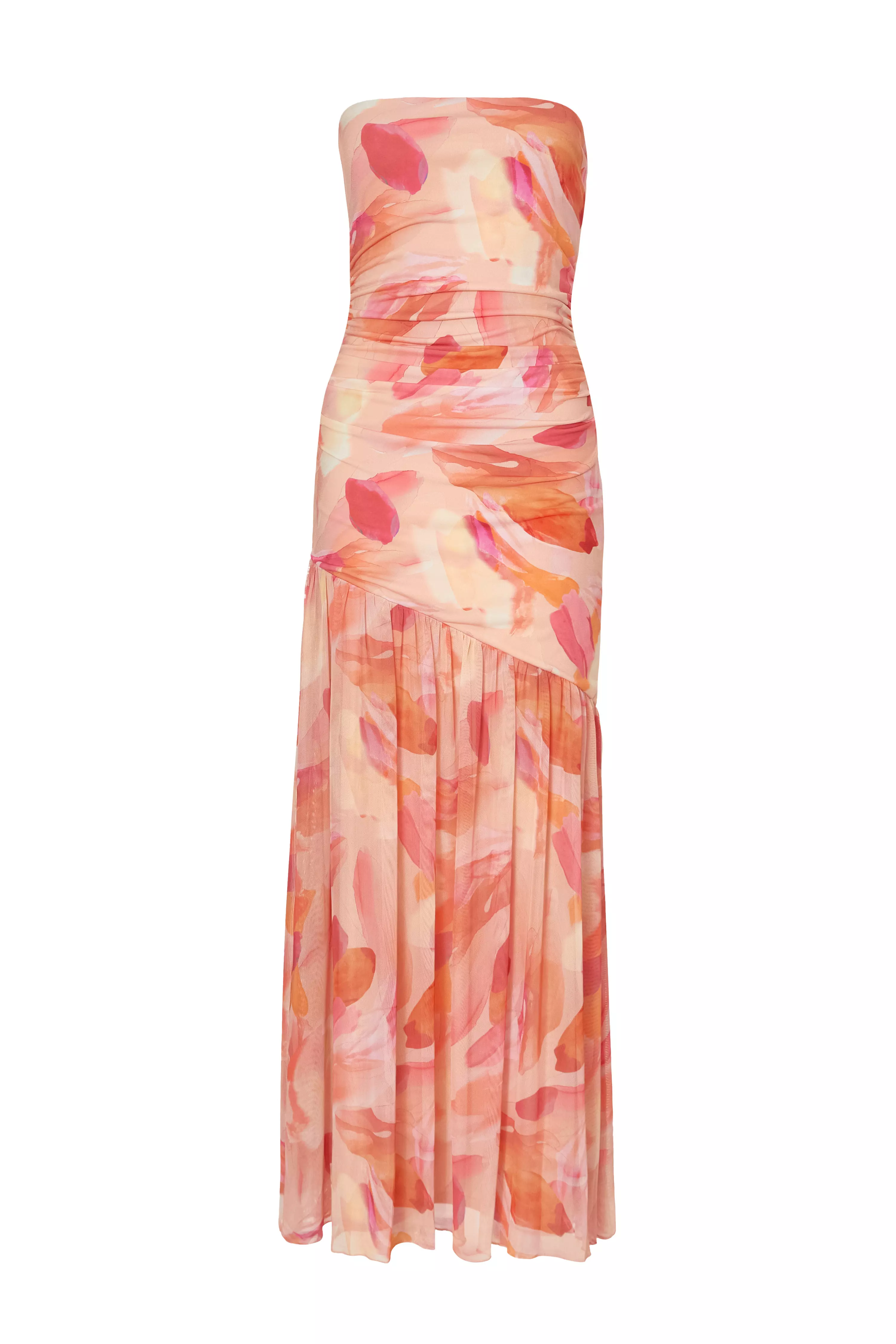 Coral Mesh Floral Midaxi Dress
