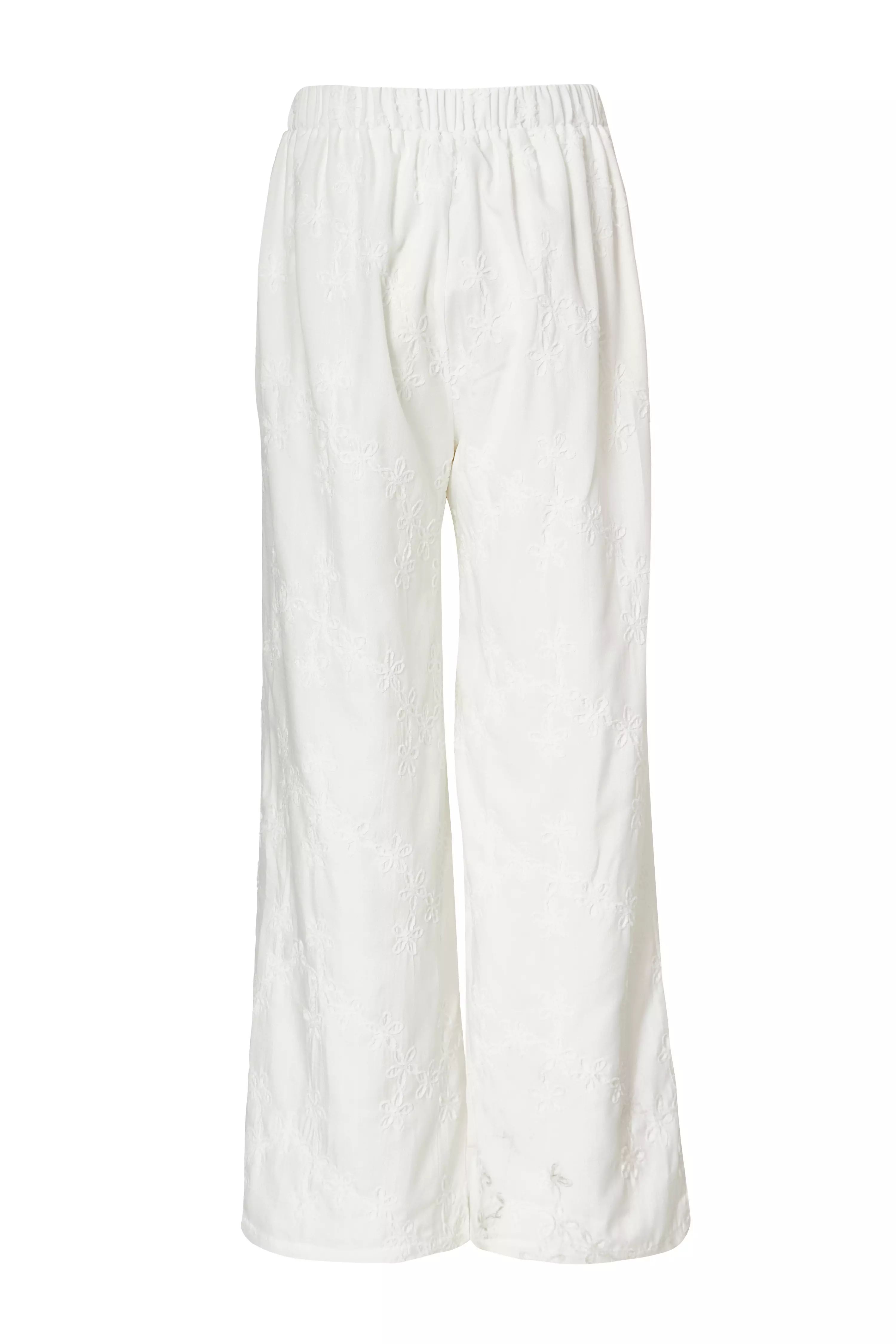 White Floral Embroidered Palazzo Trousers