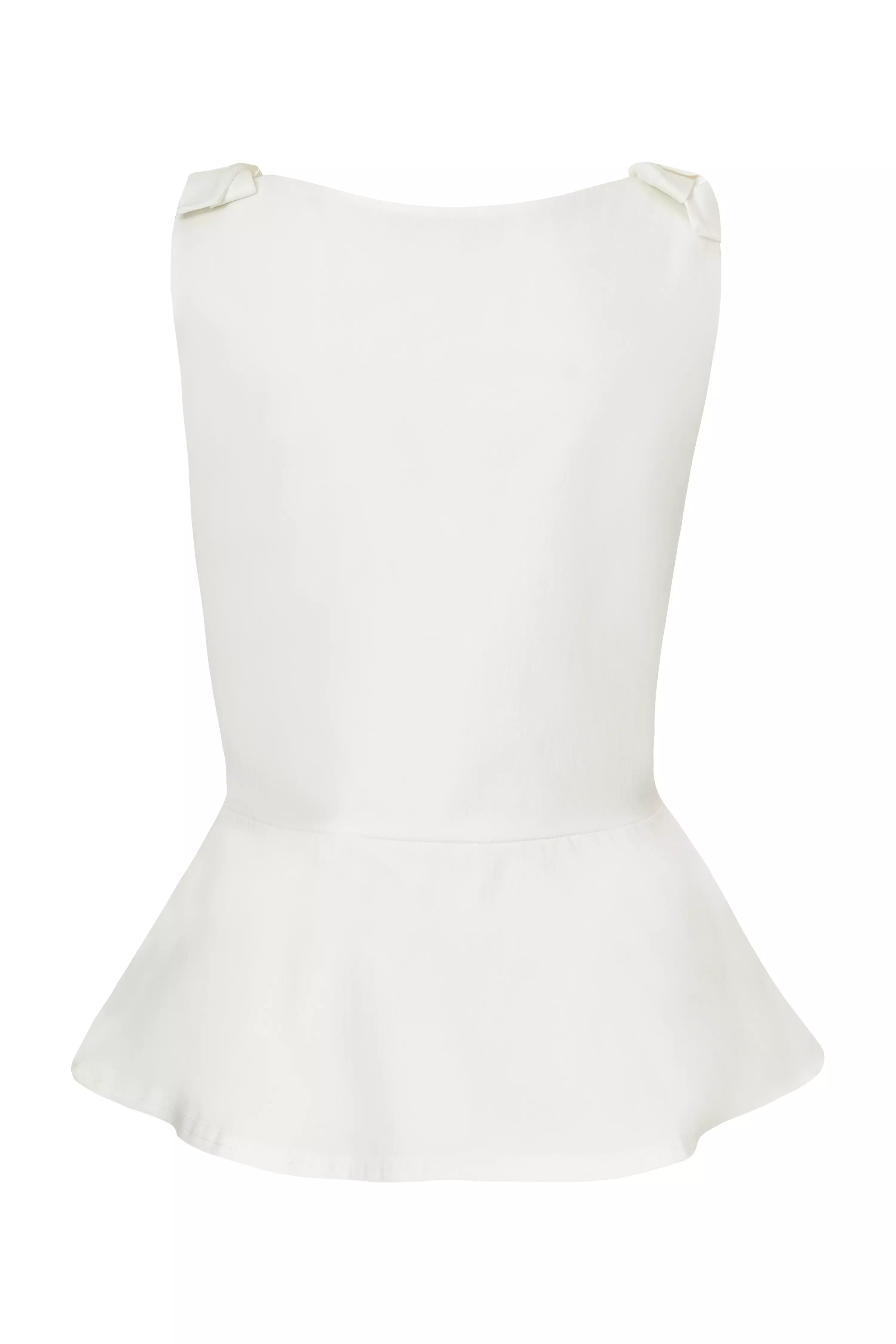 White Bow Shoulder Peplum Top