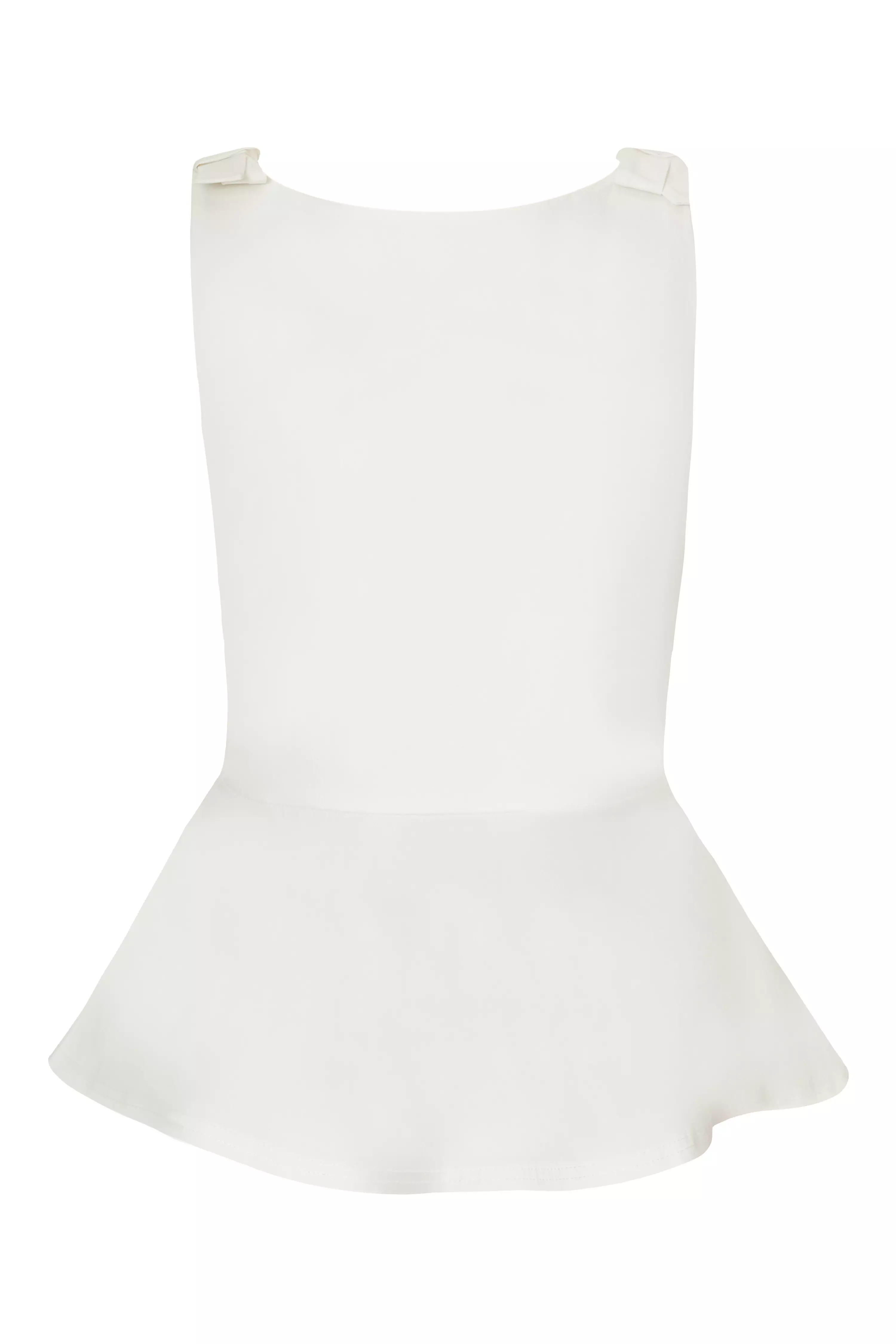 White Bow Shoulder Peplum Top