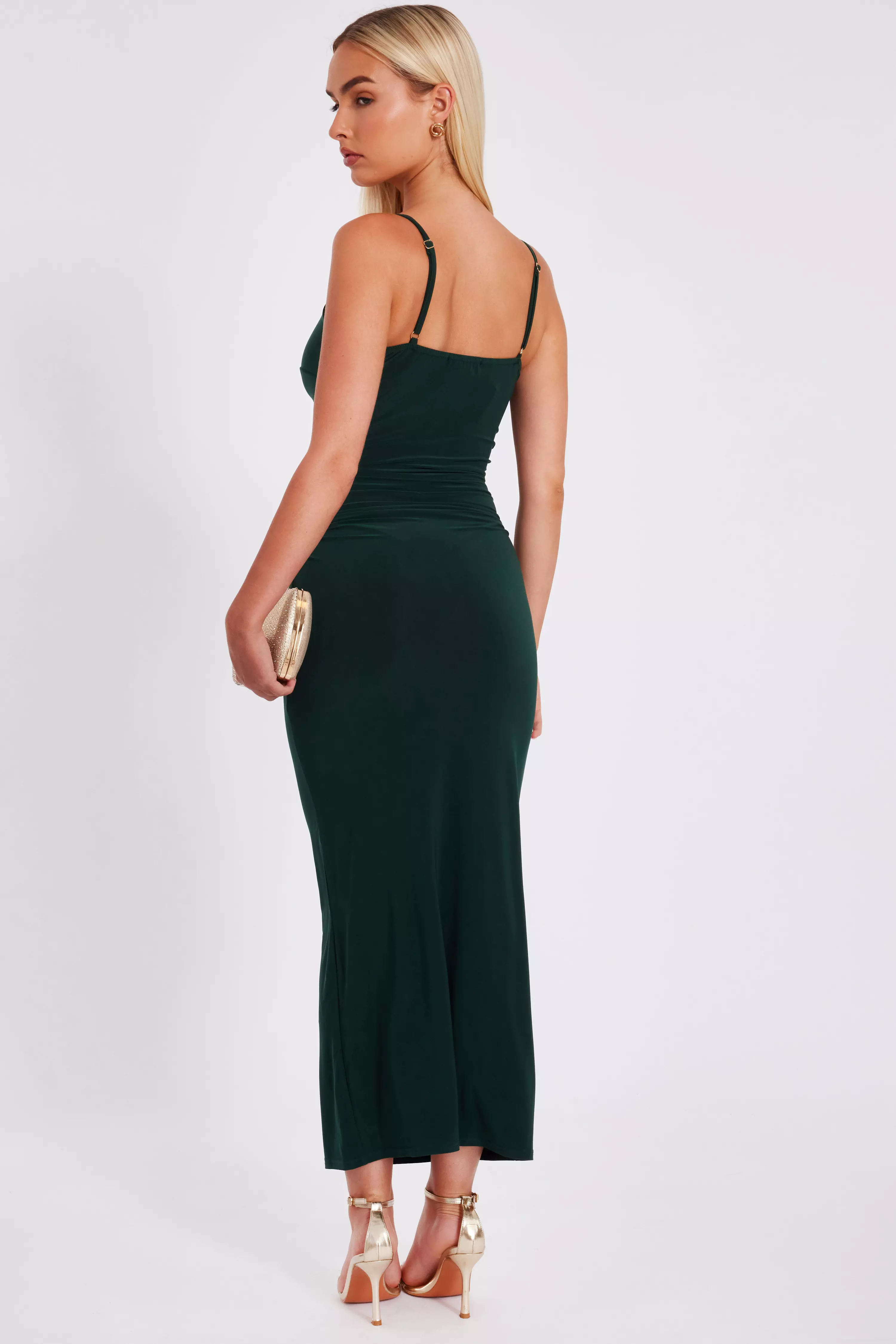 Bottle Green Knot Detail Midaxi Dress
