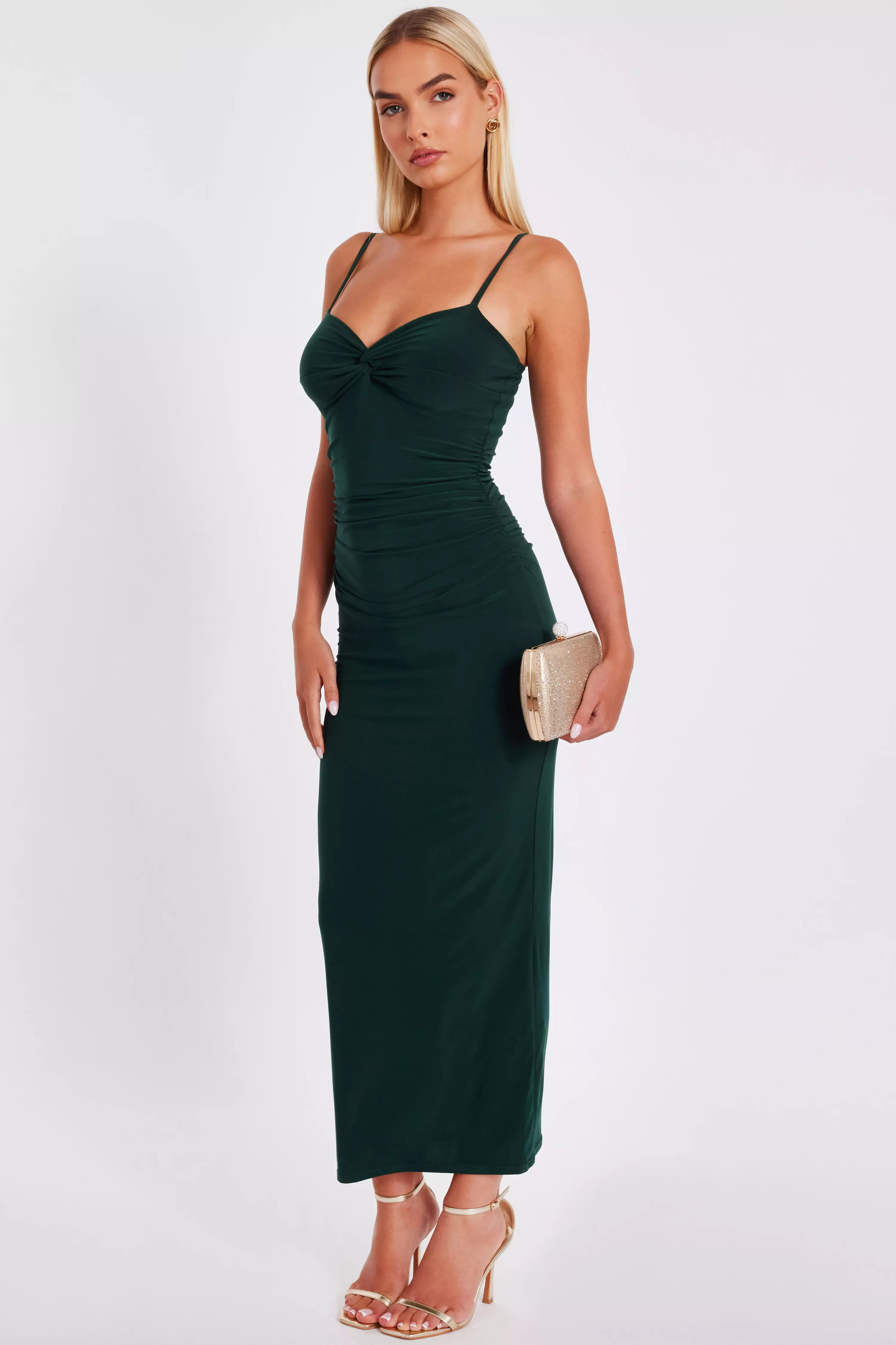 Bottle Green Knot Detail Midaxi Dress