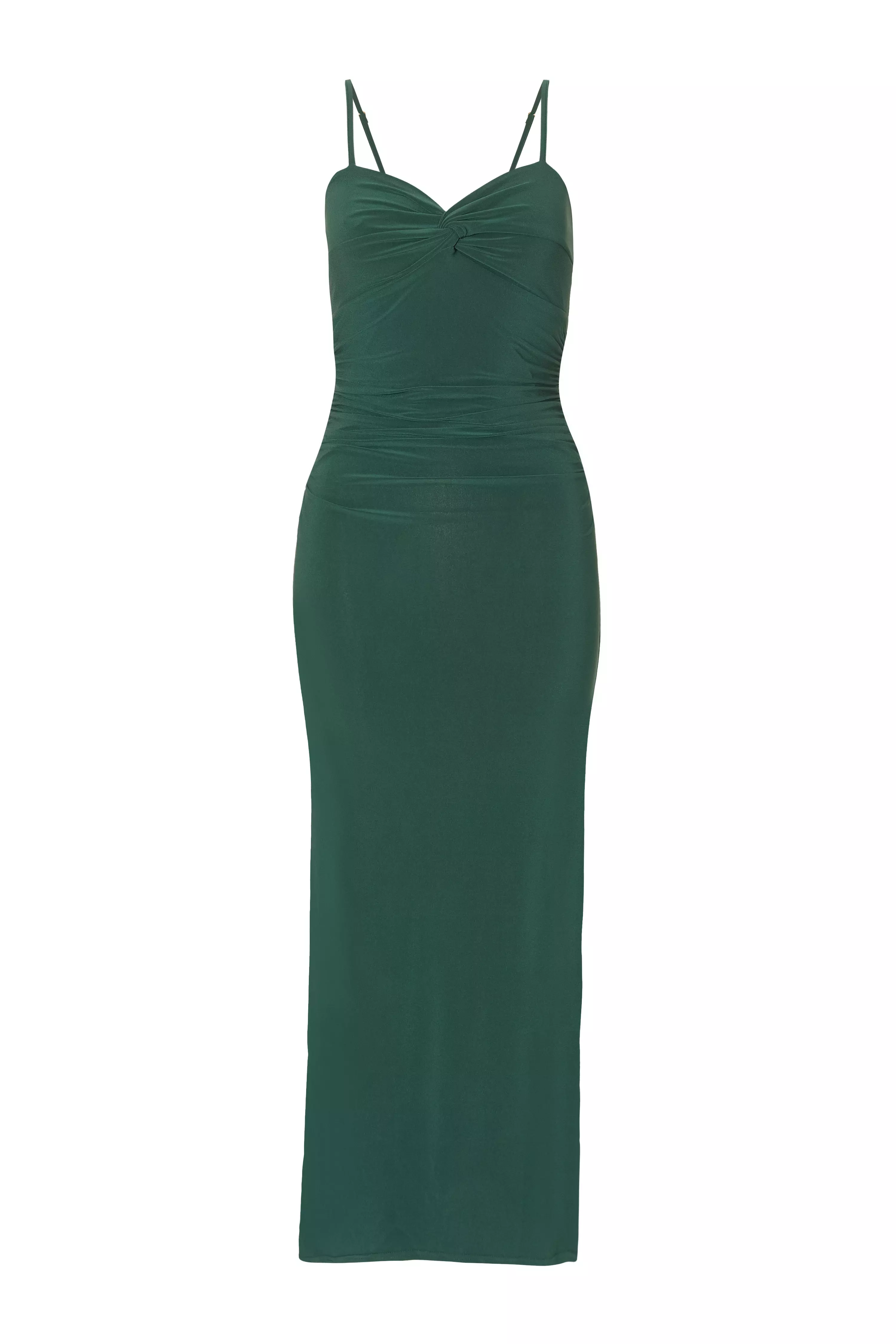 Bottle Green Knot Detail Midaxi Dress