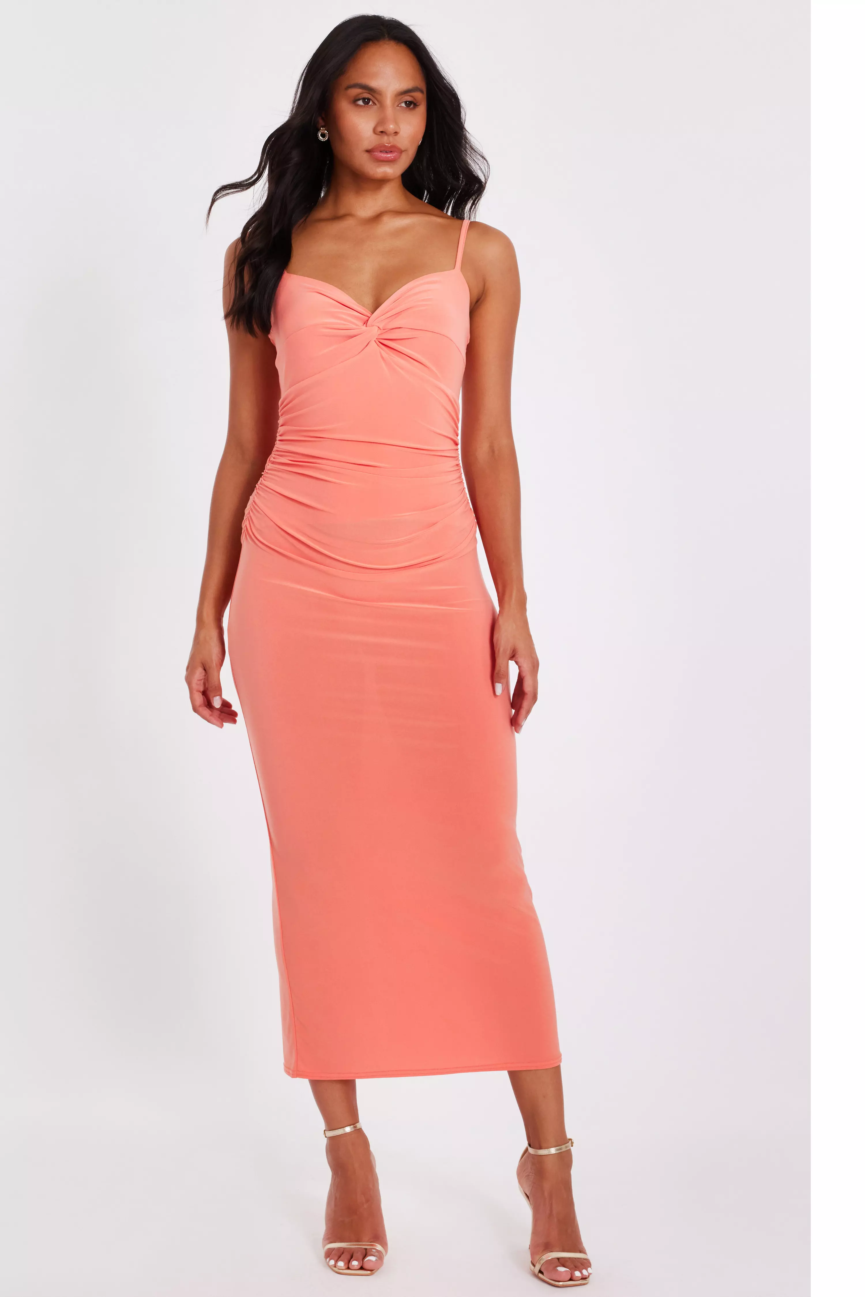 Coral Knot Detail Midi Dress