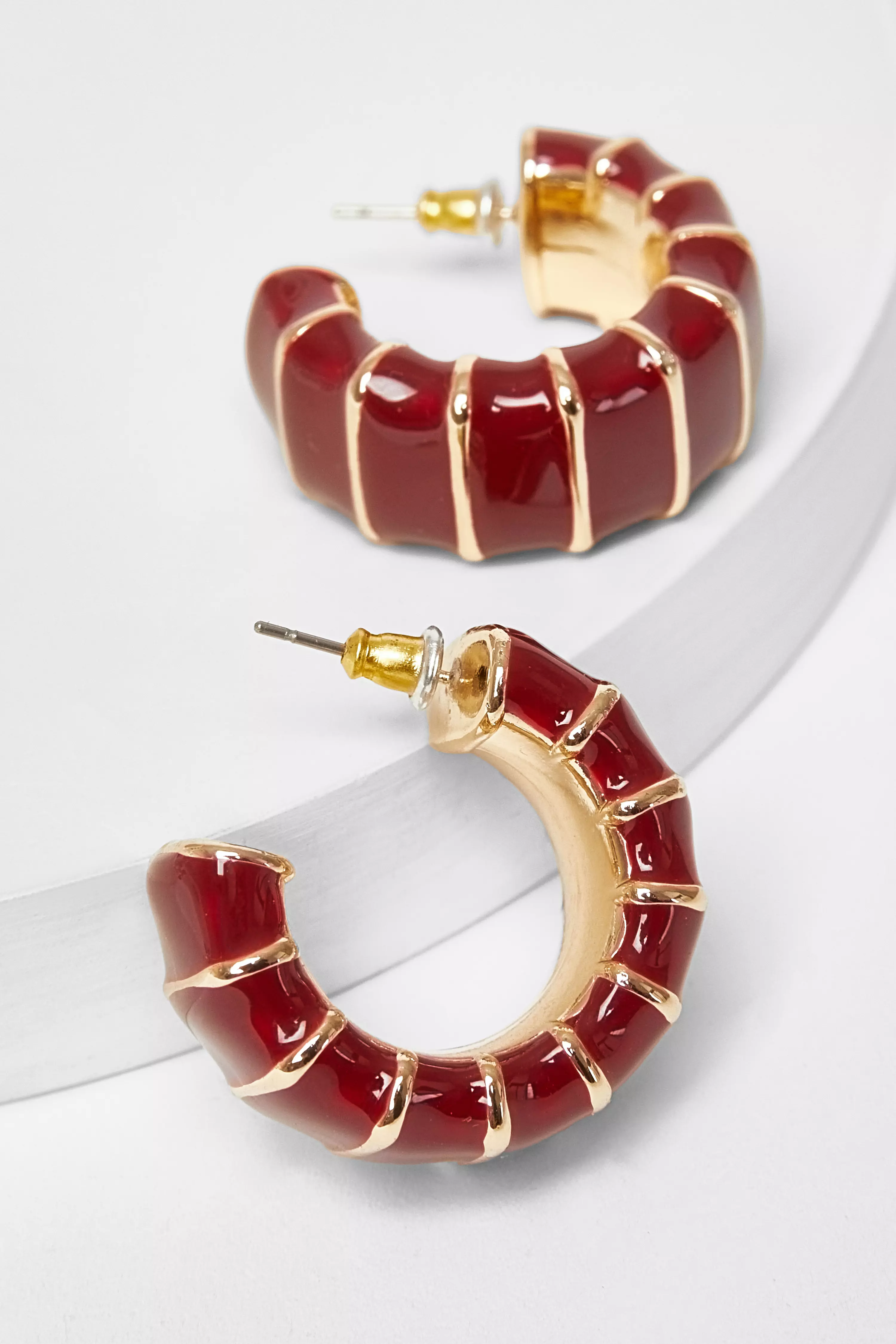Dark Red Chunky Hoop Earrings