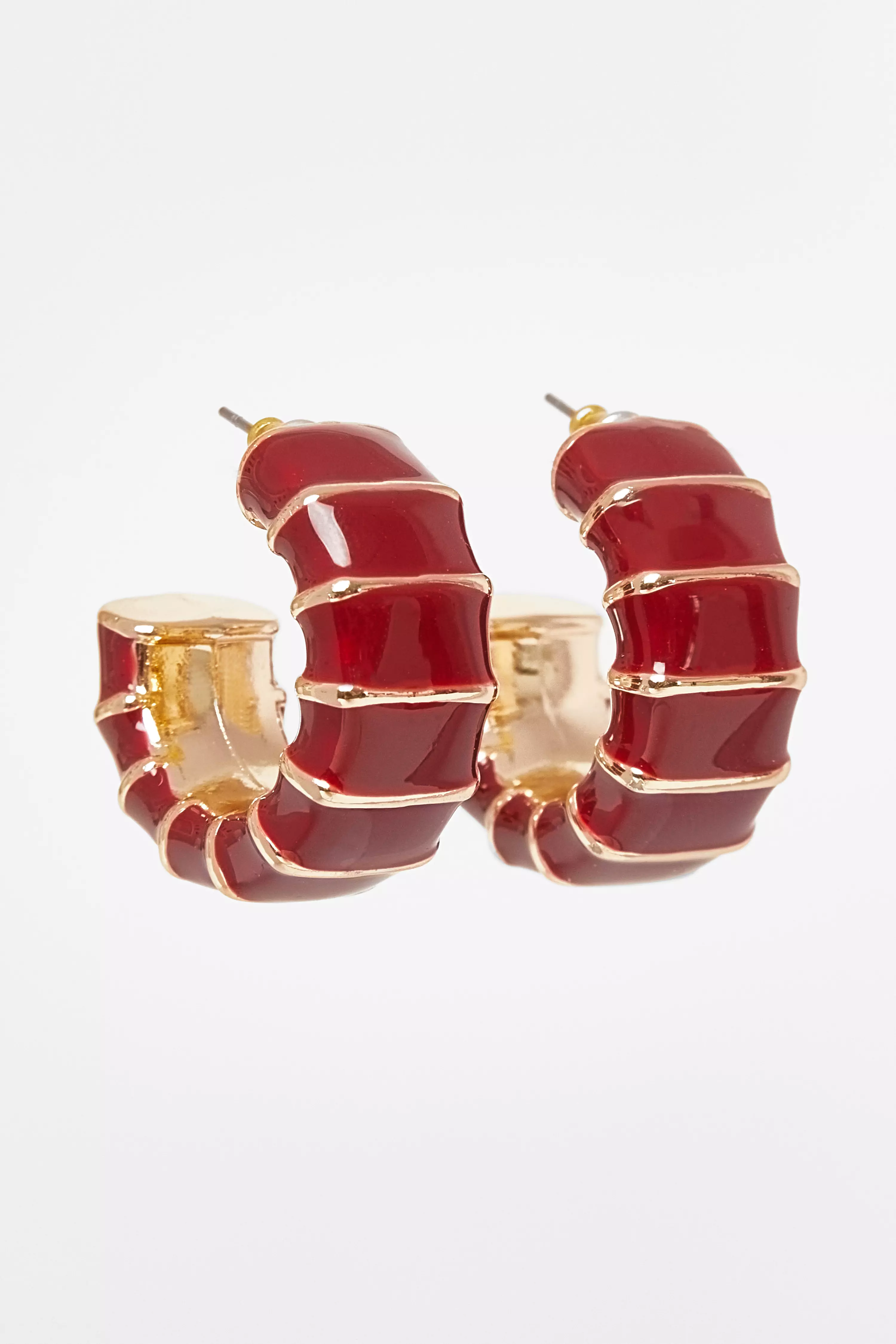 Dark Red Chunky Hoop Earrings