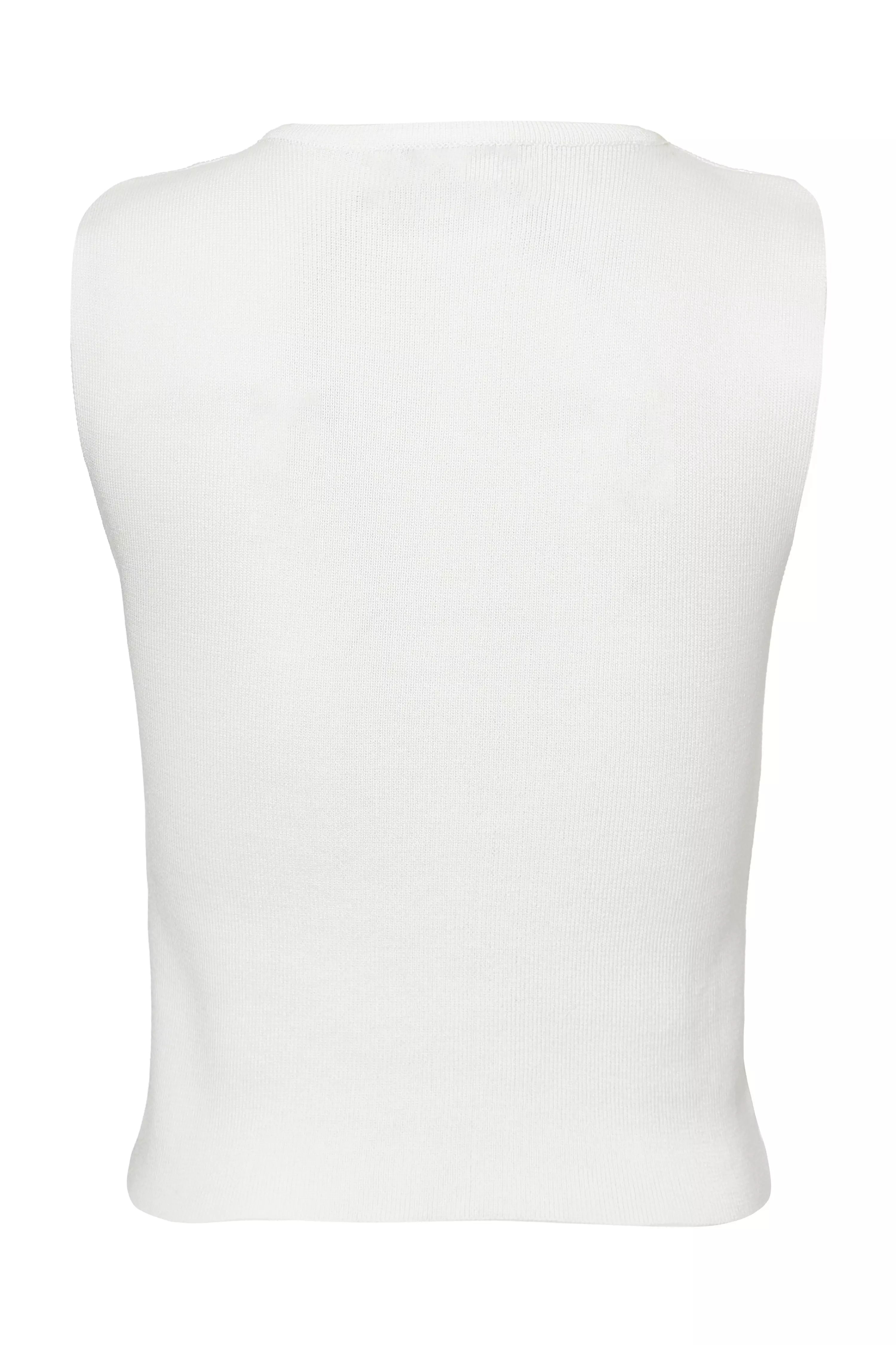 White Knit Diamante Crop Top