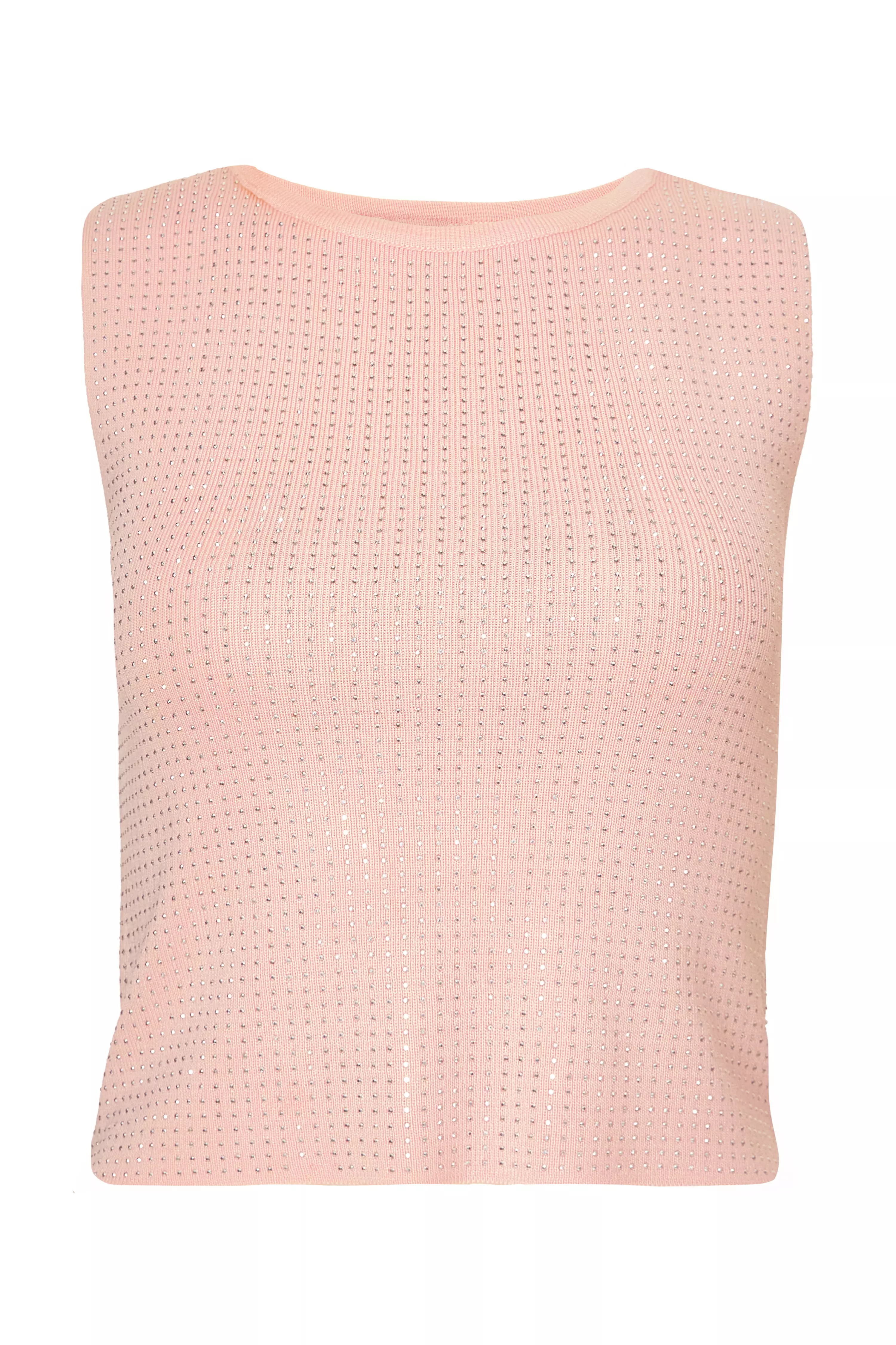 Pale Pink Knit Diamante Crop Top
