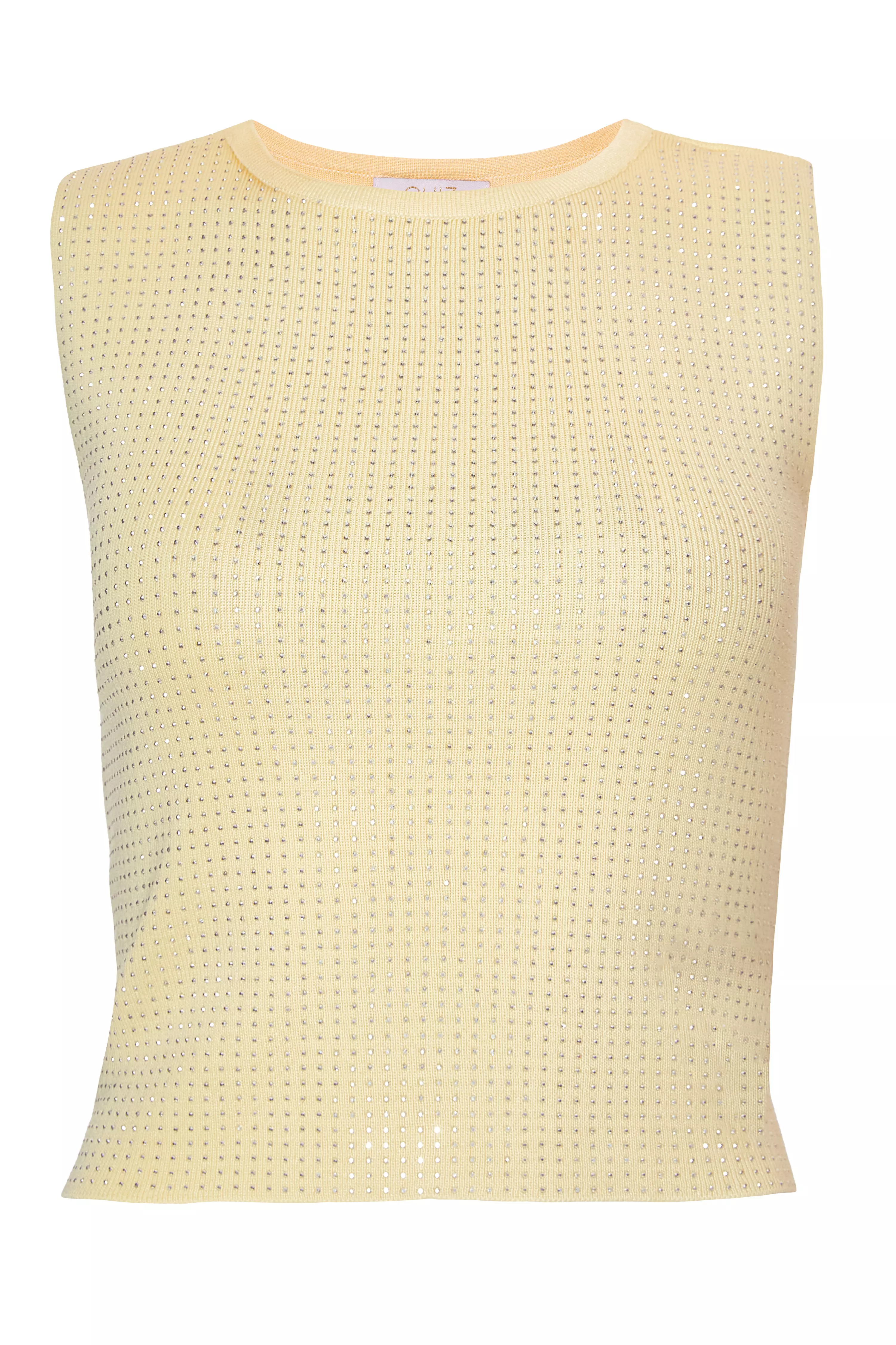 Yellow Knit Diamante Crop Top