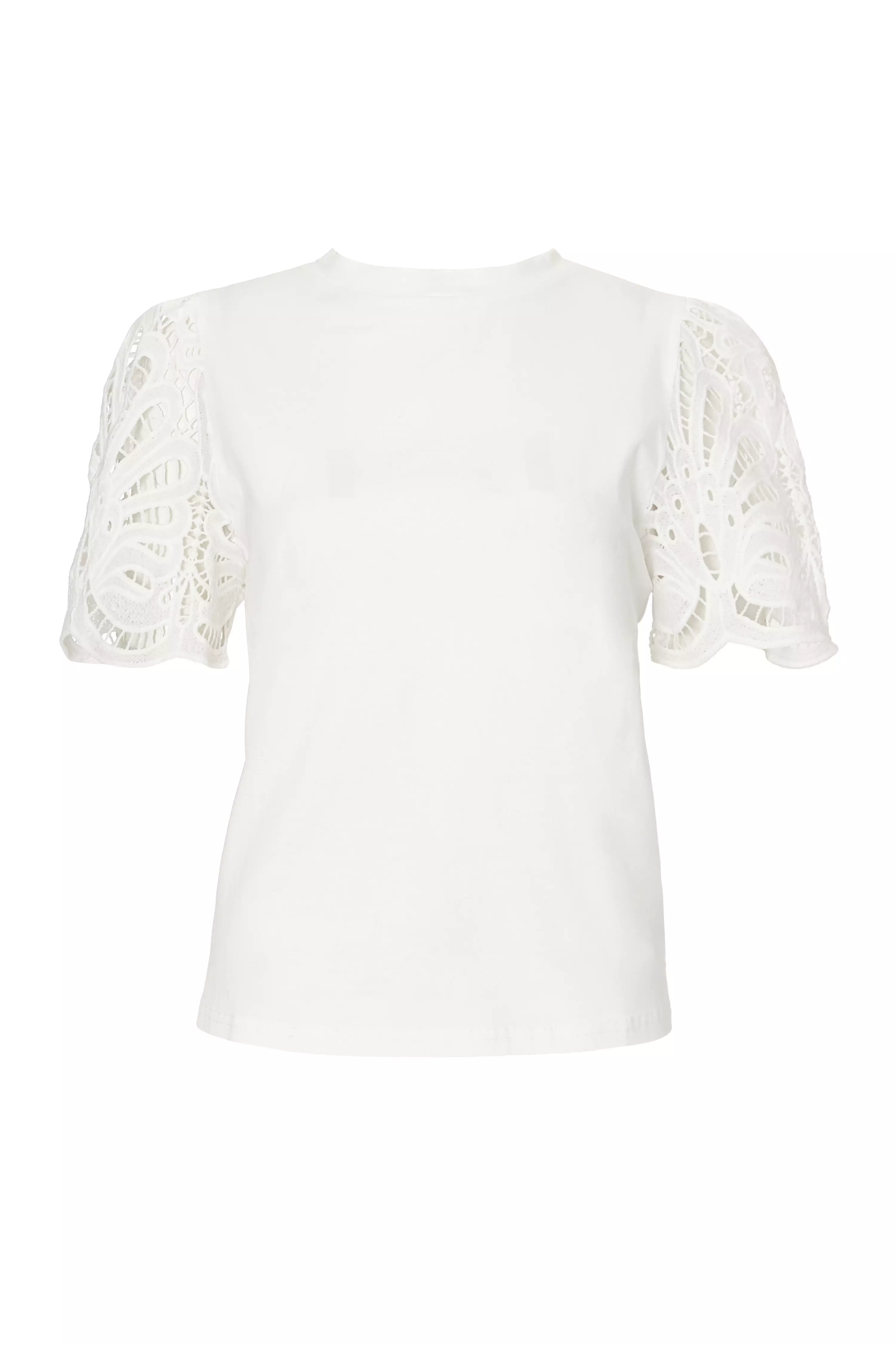 White Embroidered Sleeve Top