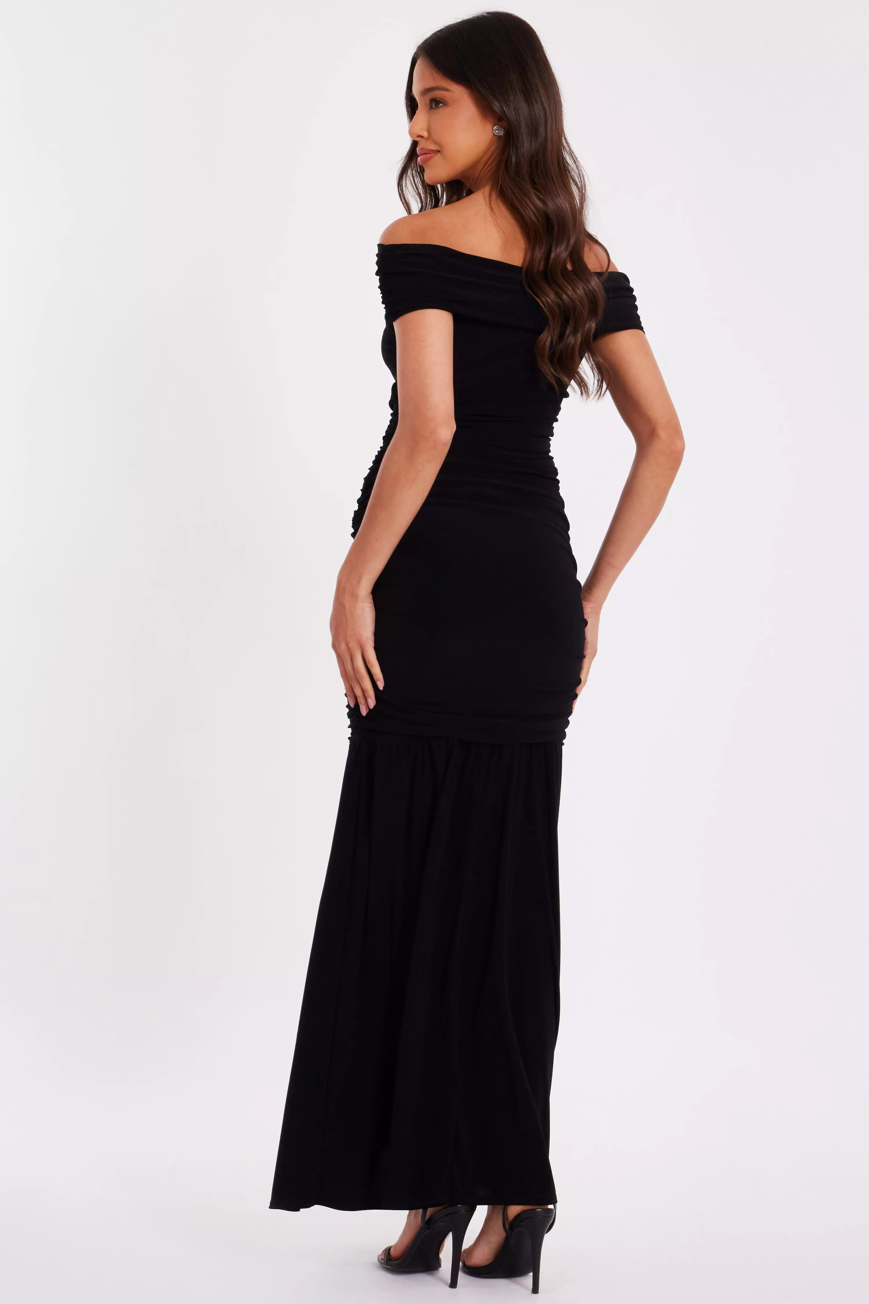 Black Bardot Drop Waist Maxi Dress