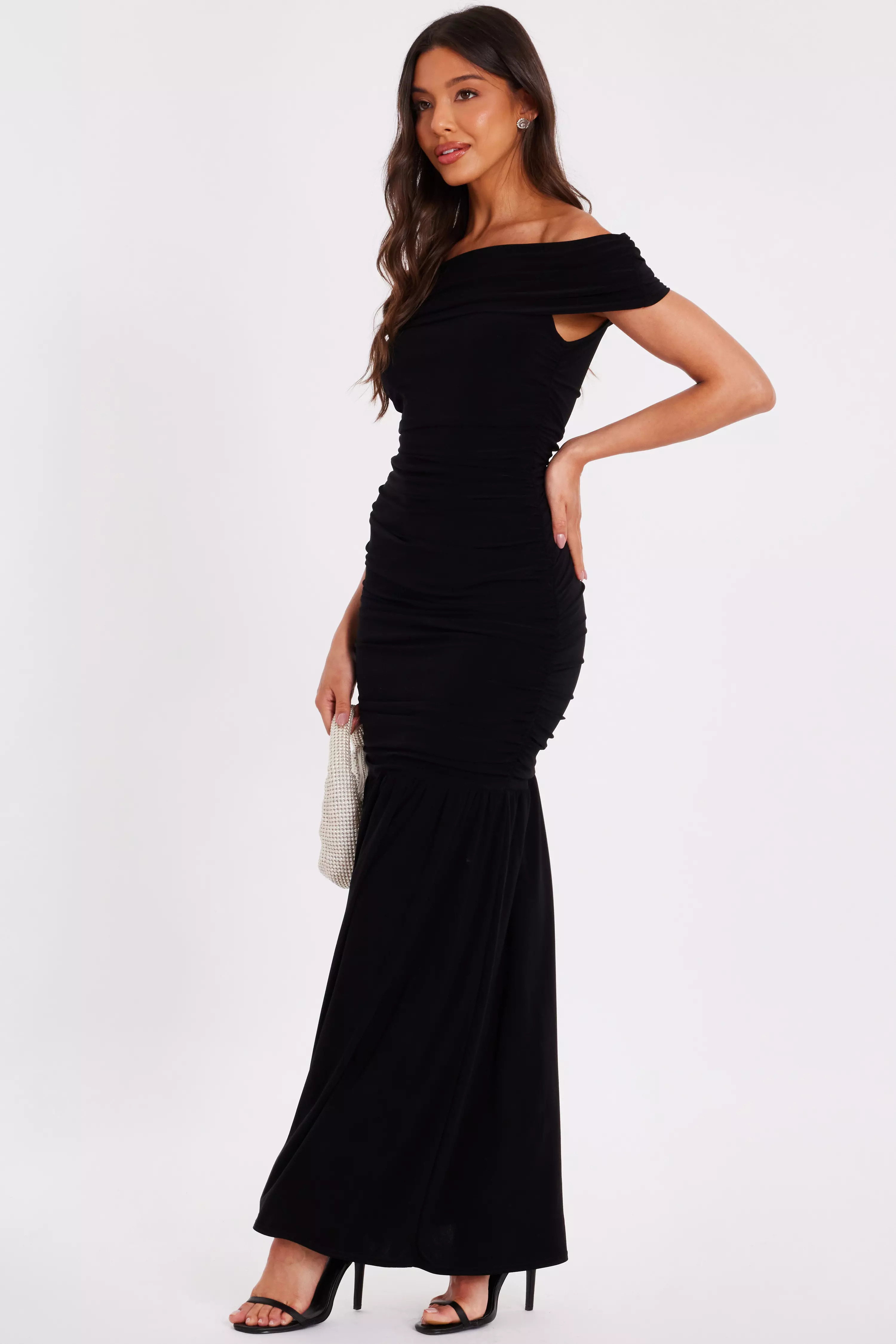 Black Bardot Drop Waist Maxi Dress