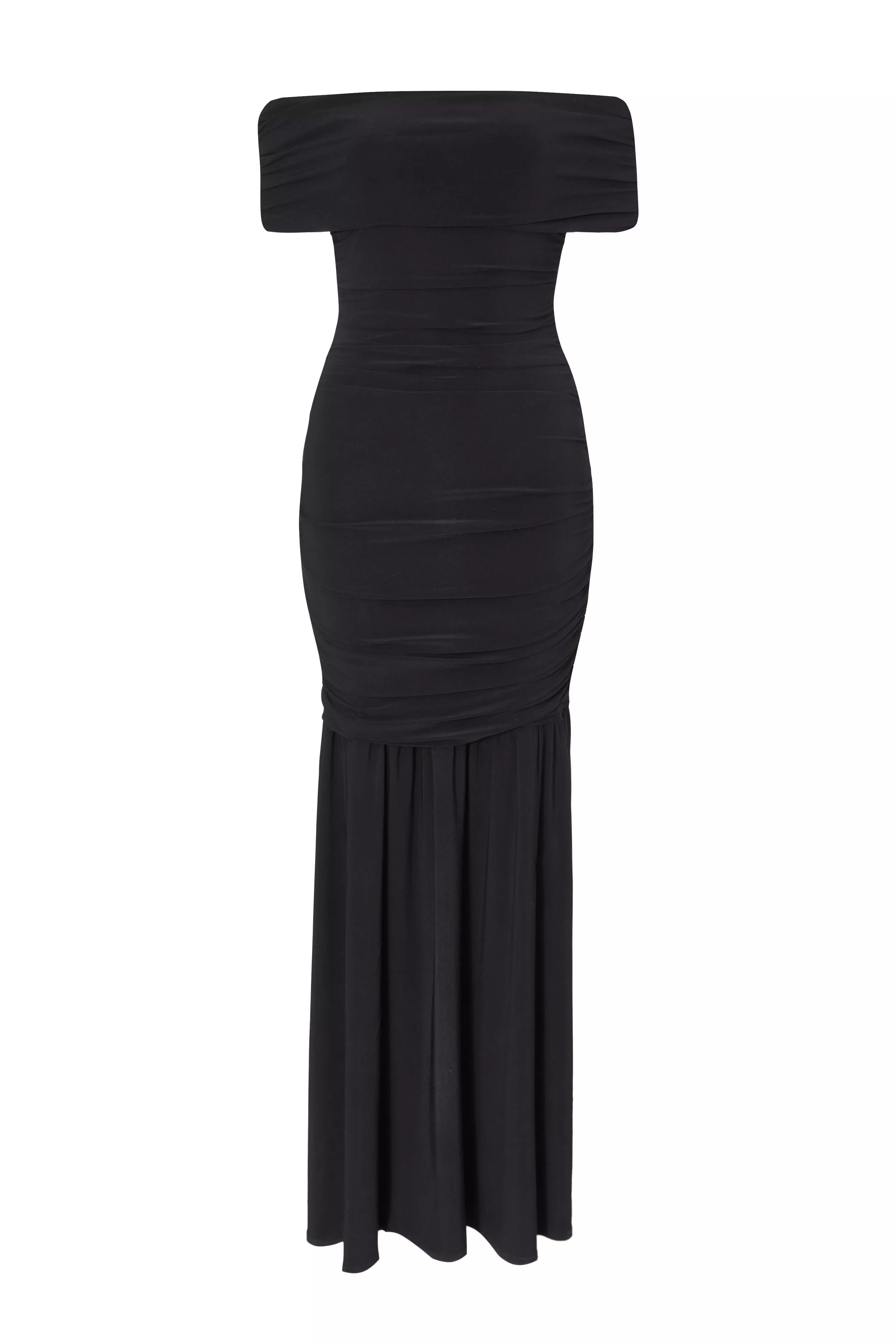 Black Bardot Drop Waist Maxi Dress