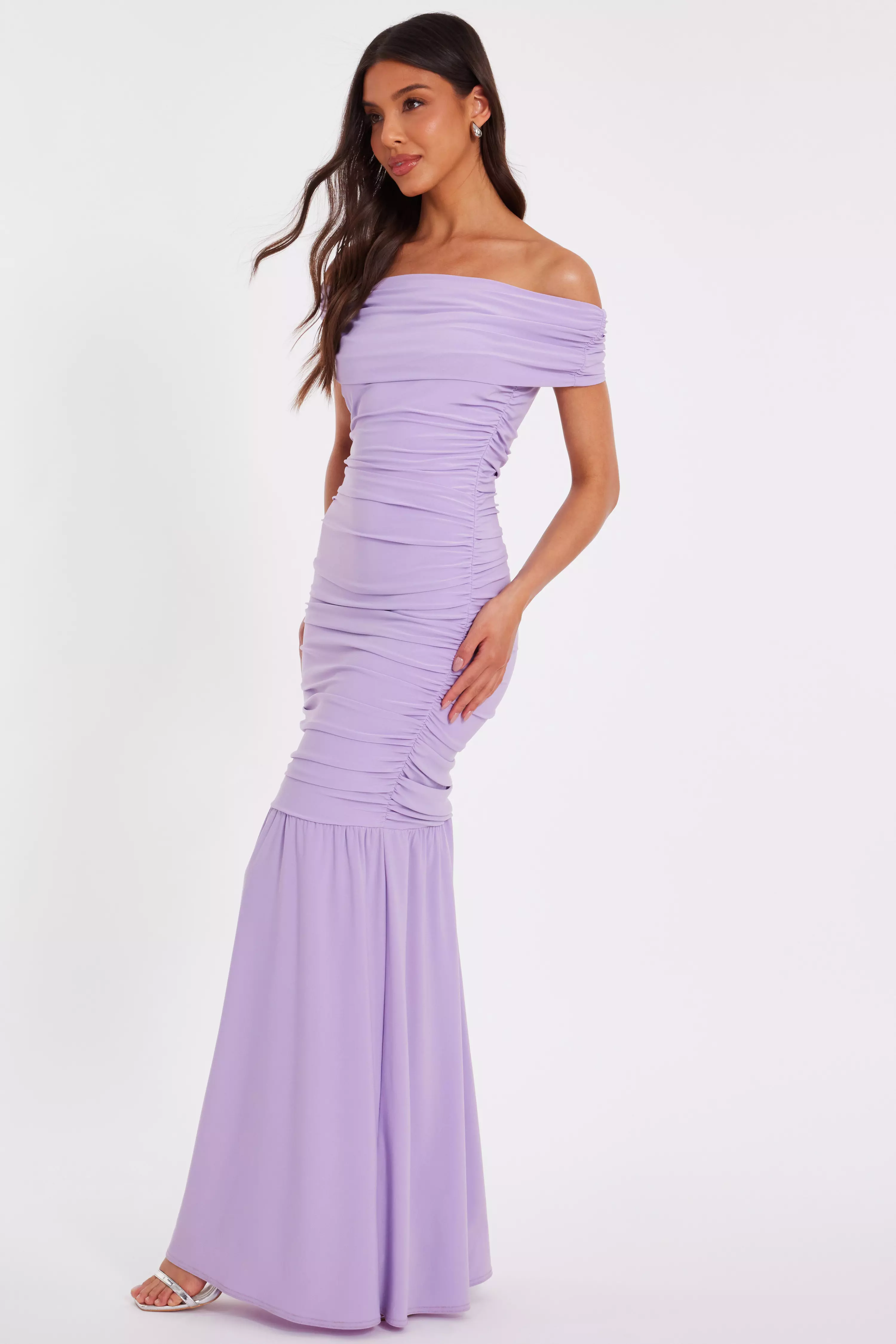 Lilac Bardot Drop Waist Maxi Dress