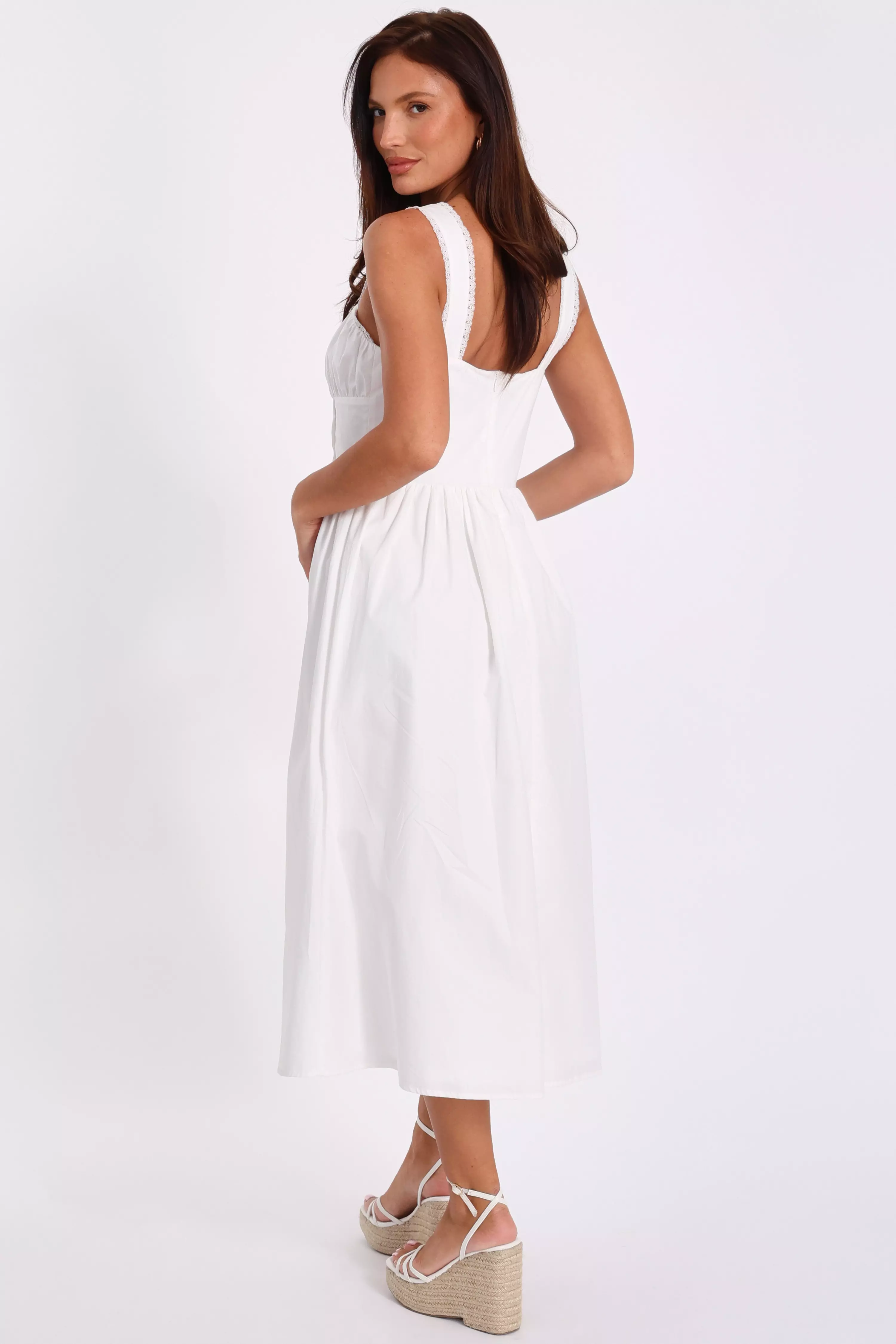White Corset Detail Midi Dress