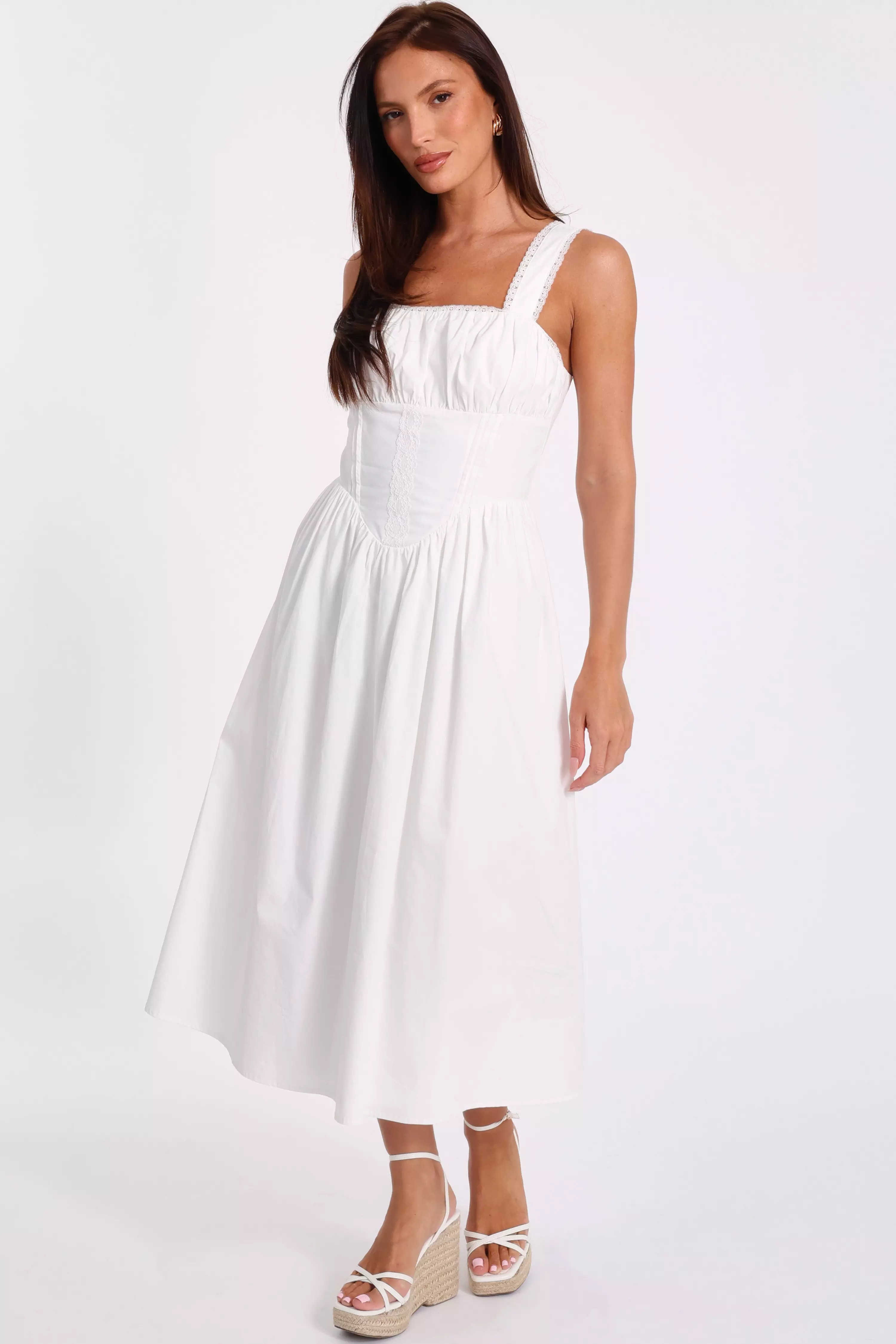 White Corset Detail Midi Dress