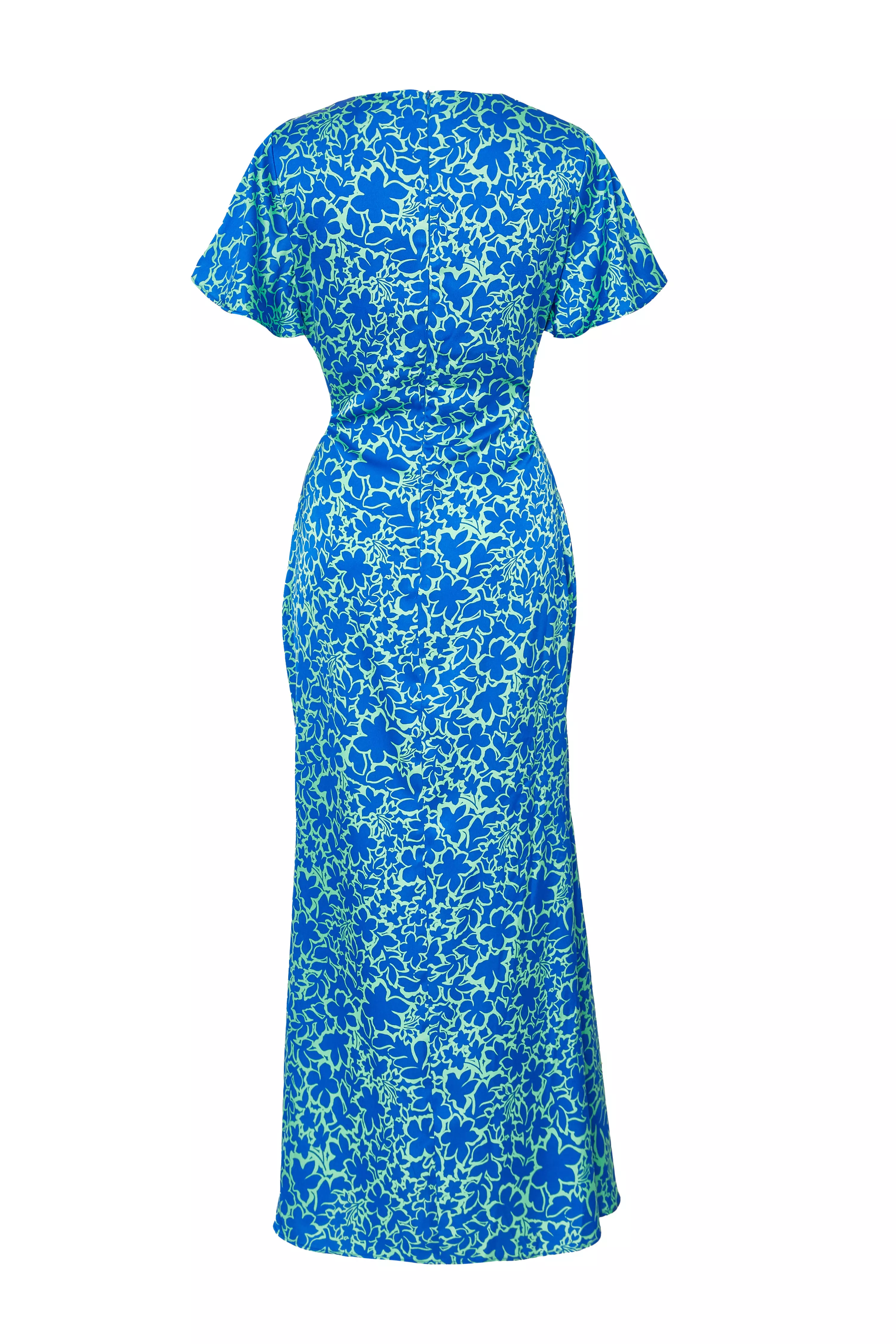 Blue Satin Floral Midaxi Dress