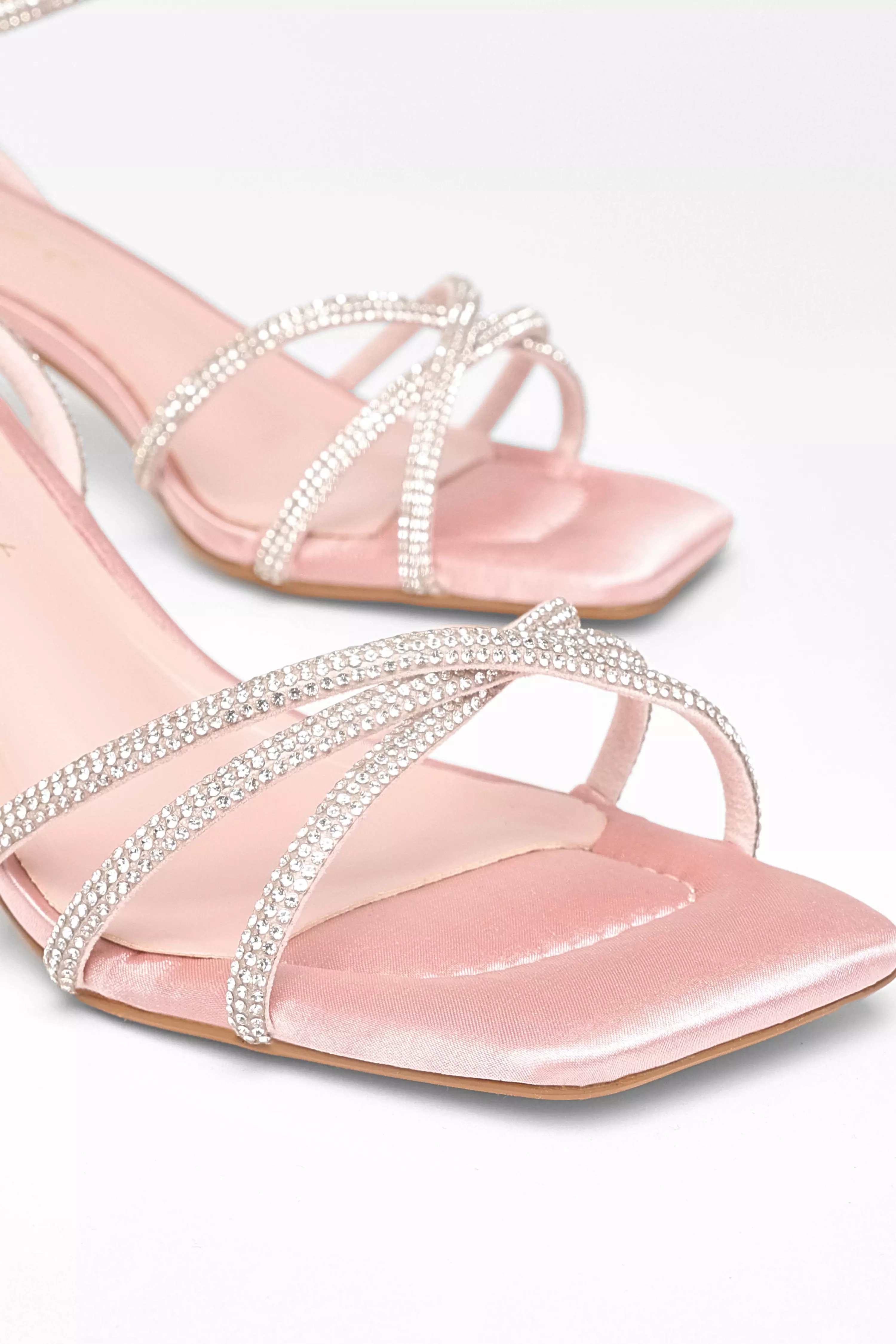 Wide Fit Pink Diamante Strap Block Heels