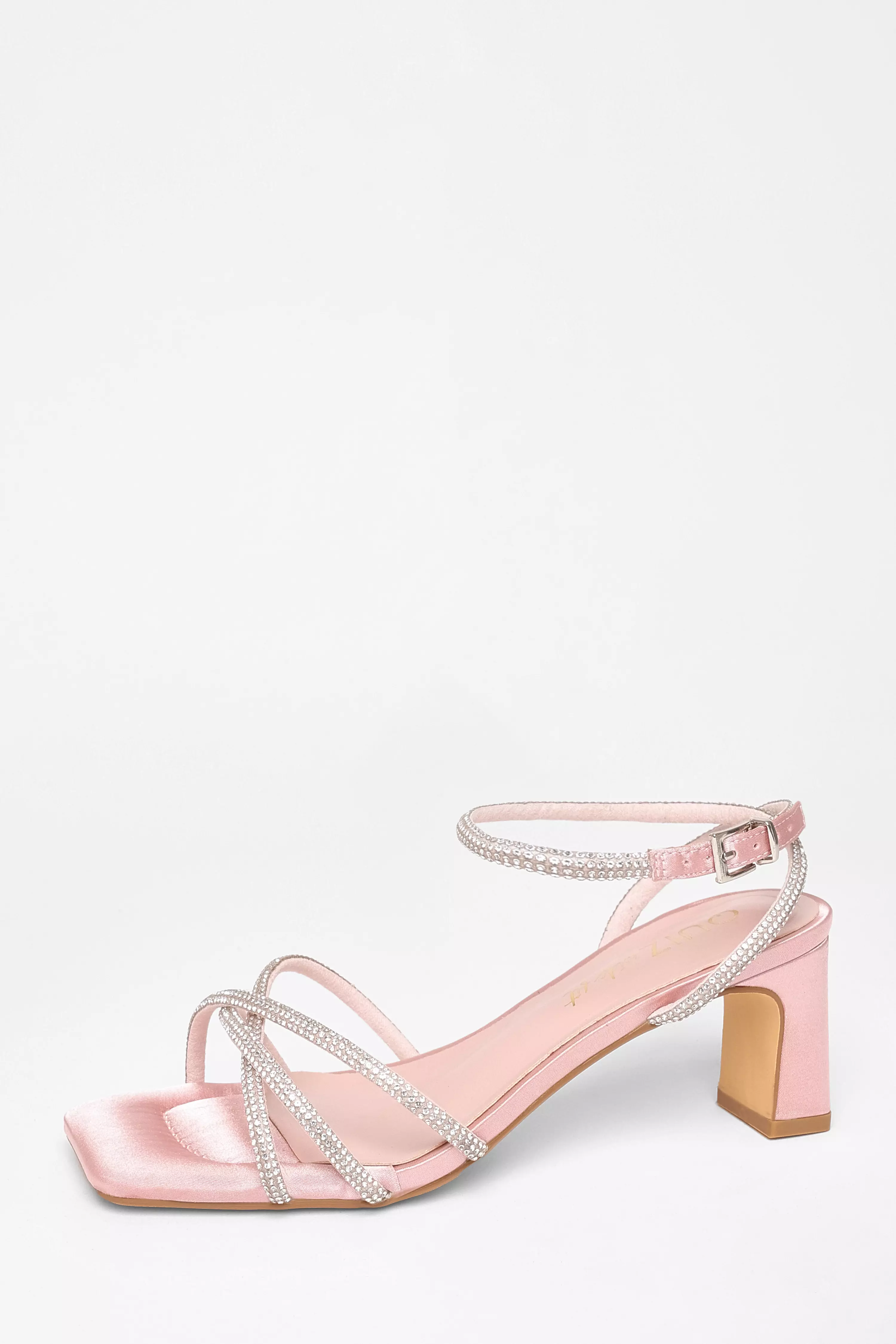 Wide Fit Pink Diamante Strap Block Heels