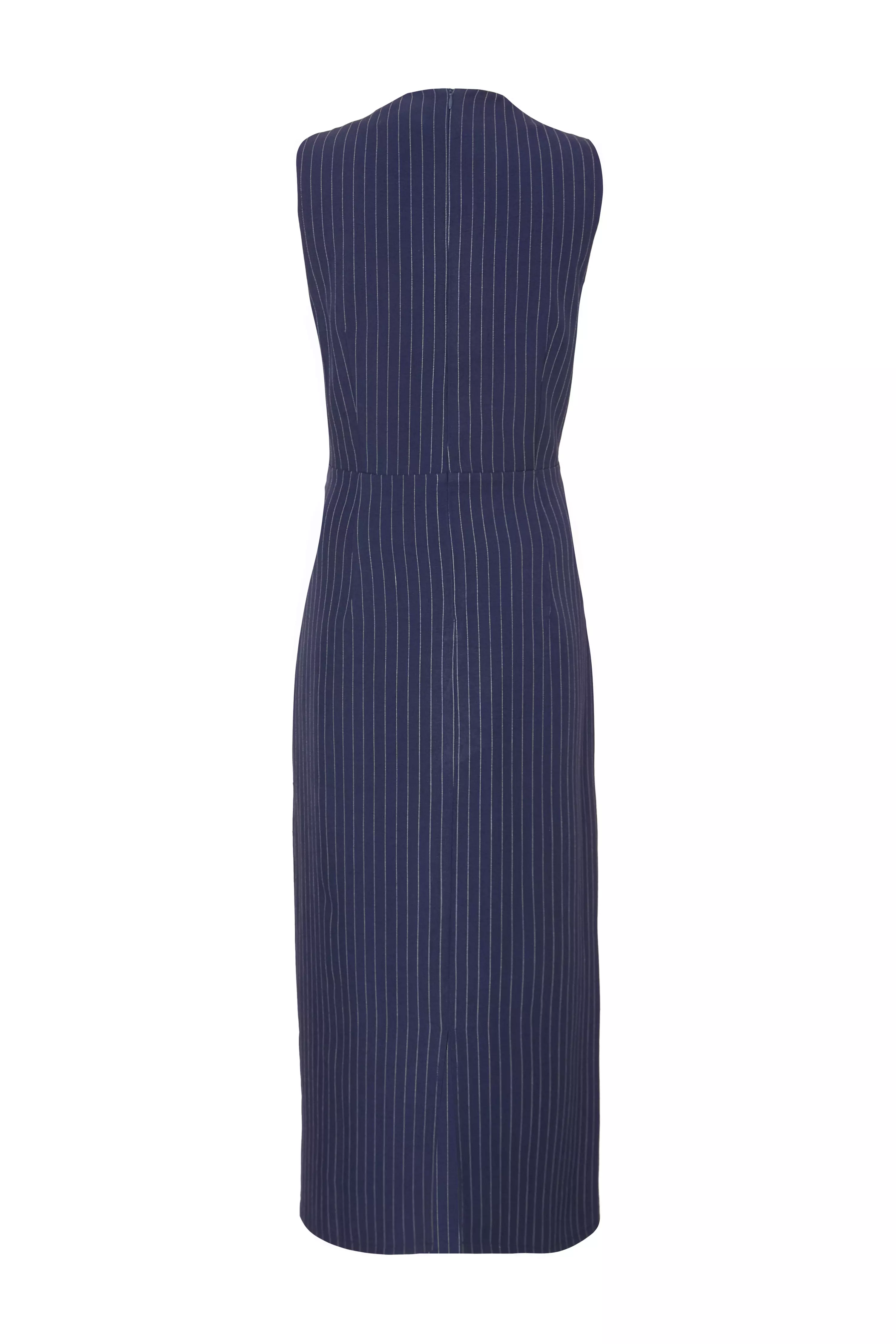 Navy Pinstripe Midi Dress