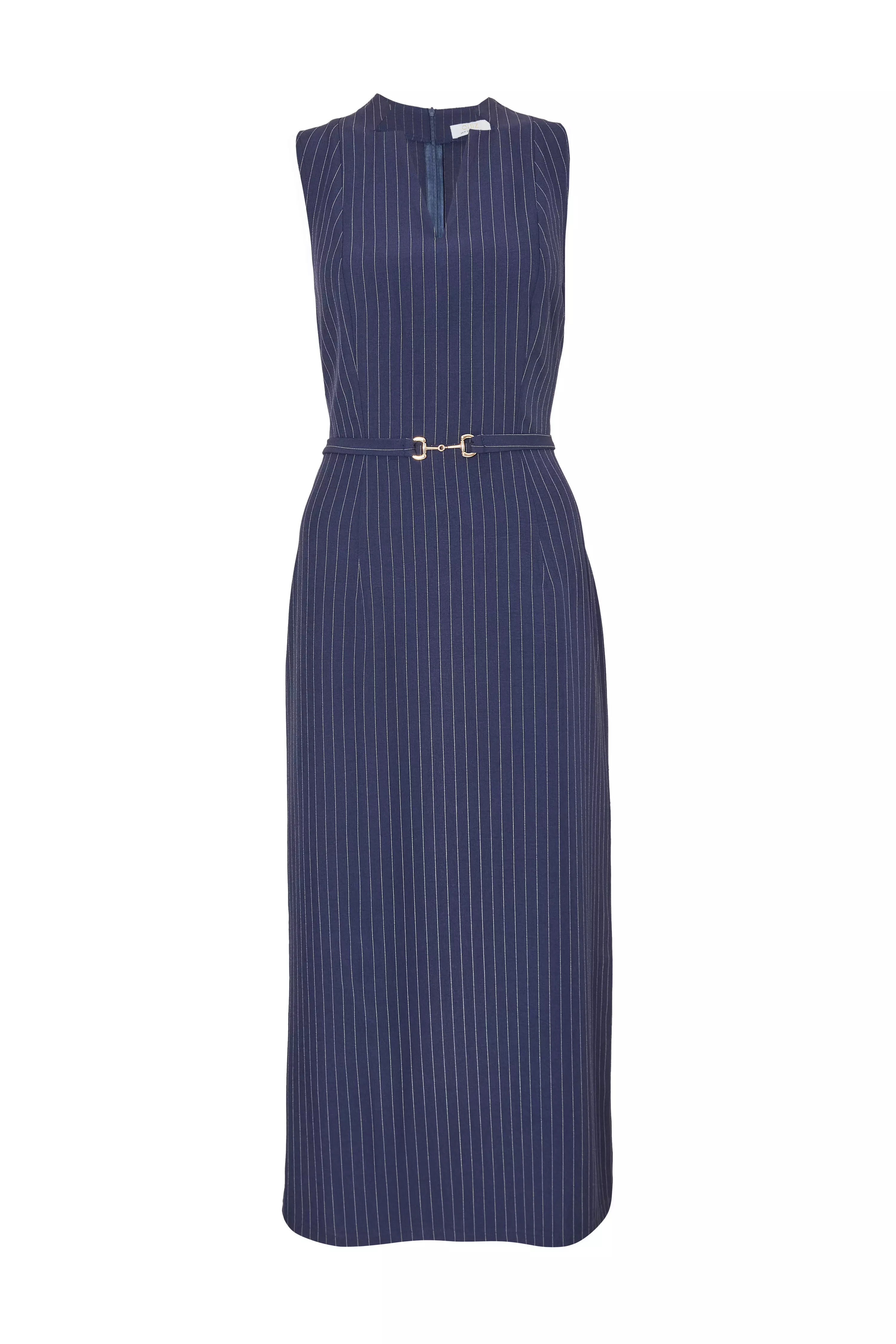 Navy Pinstripe Midi Dress