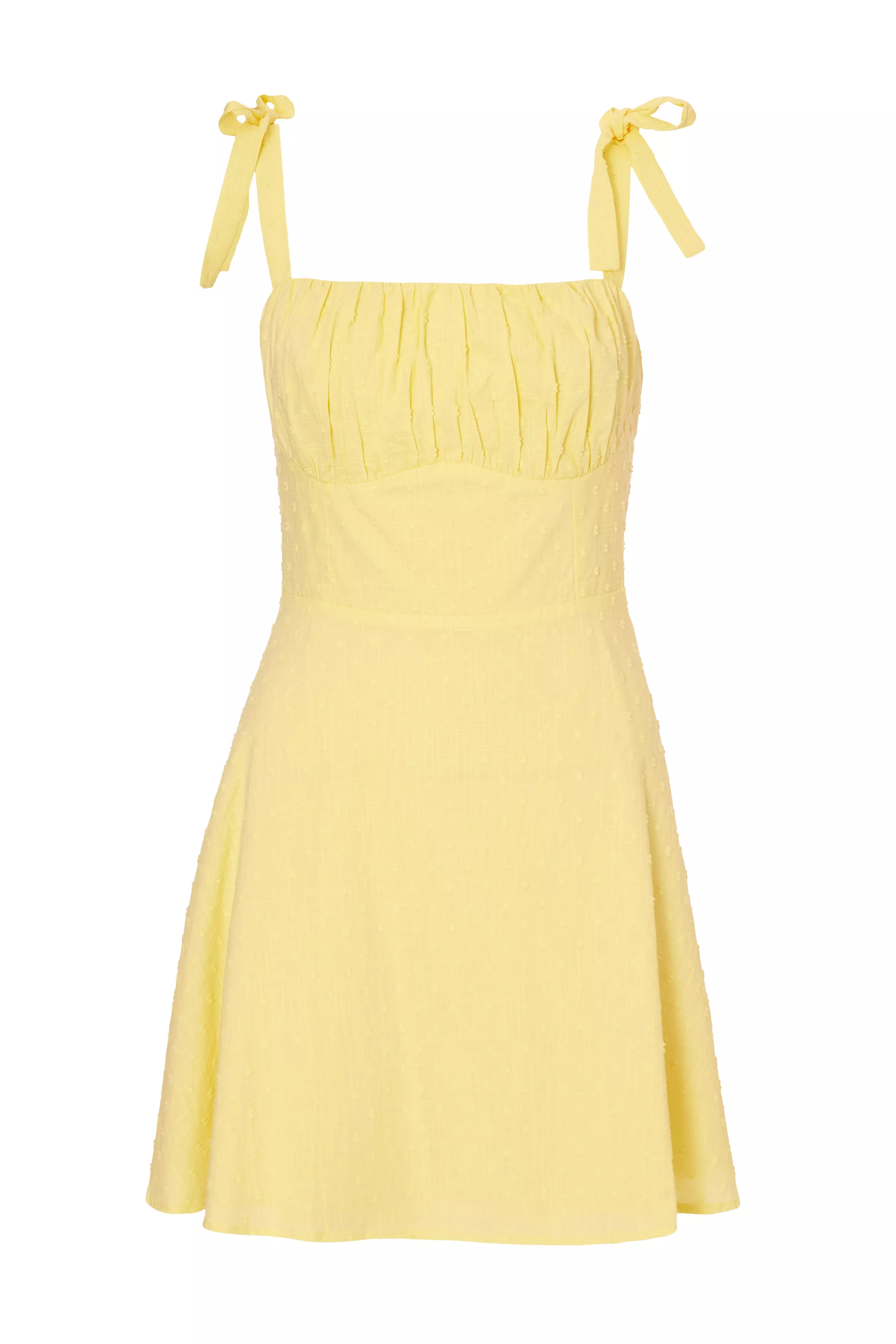 Light Yellow Dobby Ruched Dress
