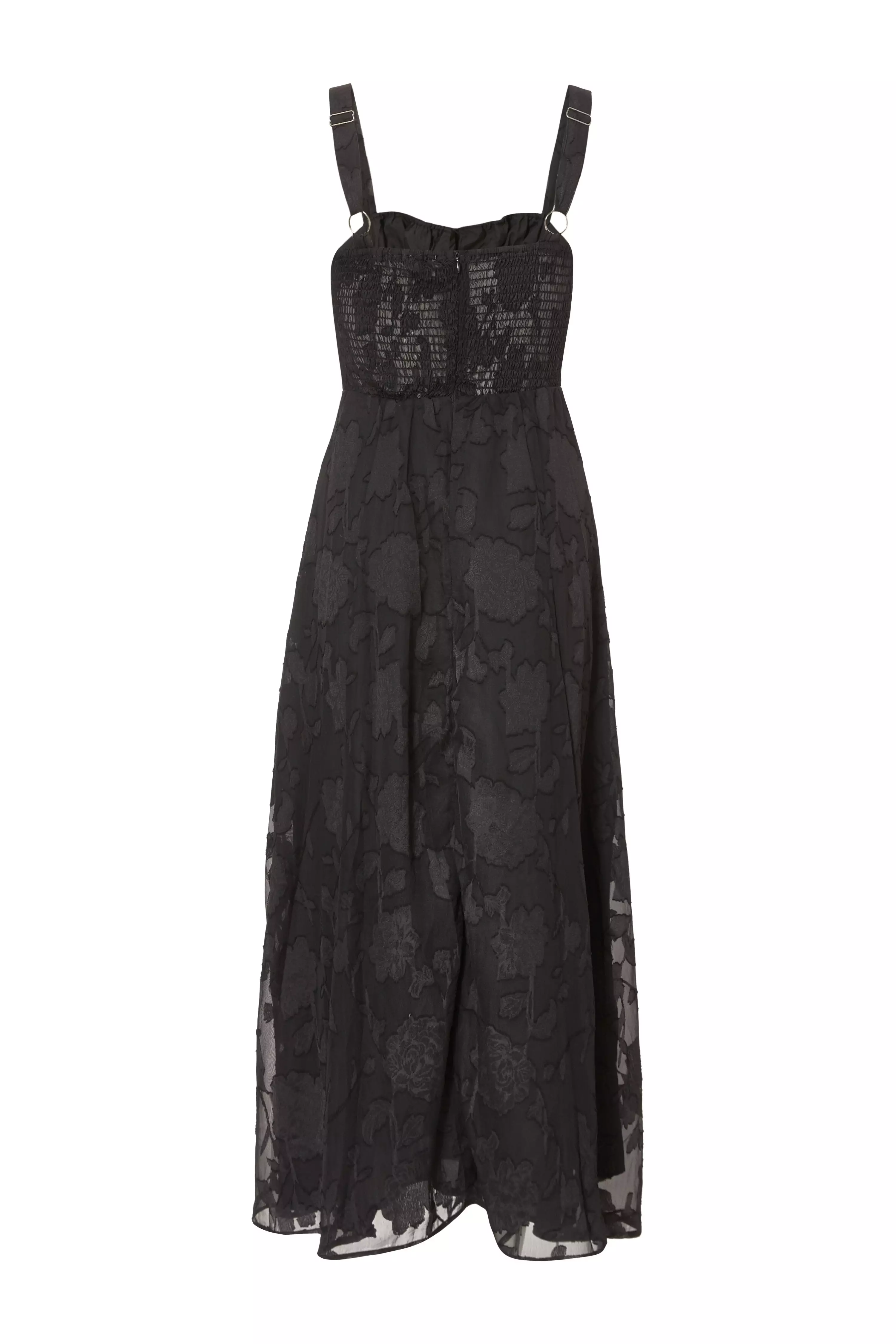 Black Jacquard Ruched Midaxi Dress
