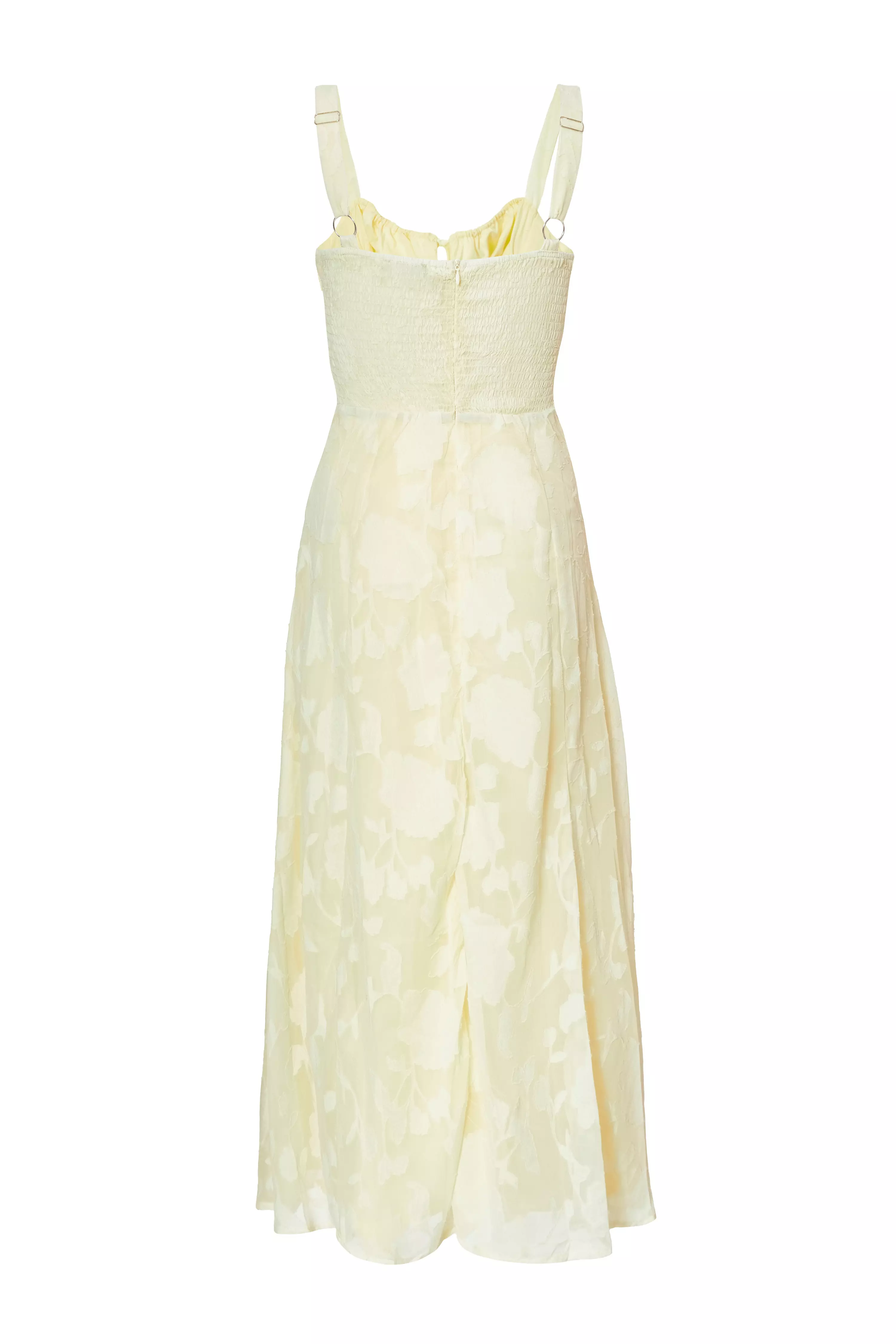 Yellow Jacquard Ruched Midaxi Dress