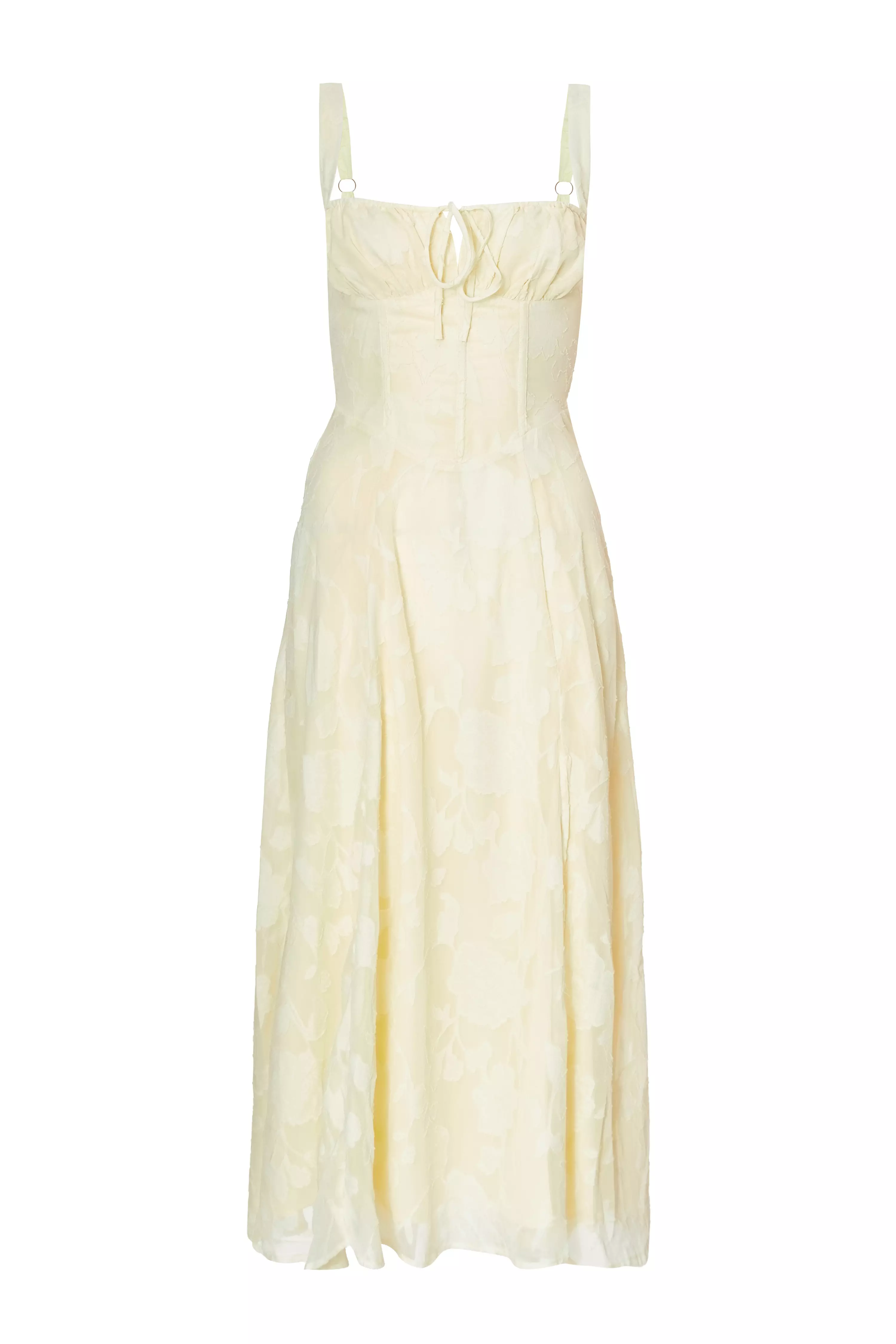 Yellow Jacquard Ruched Midaxi Dress