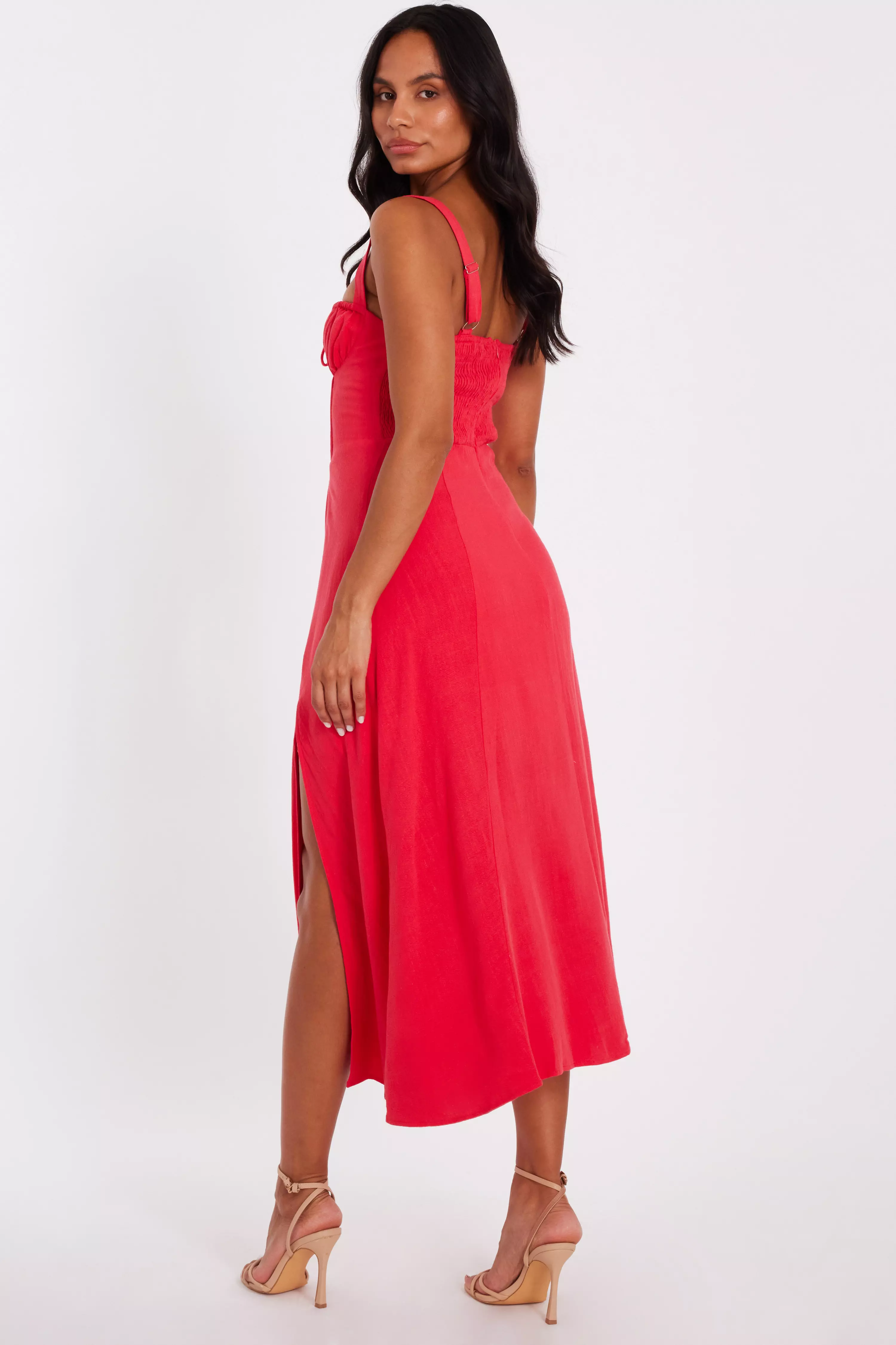 Red Corset Detail Midaxi Dress