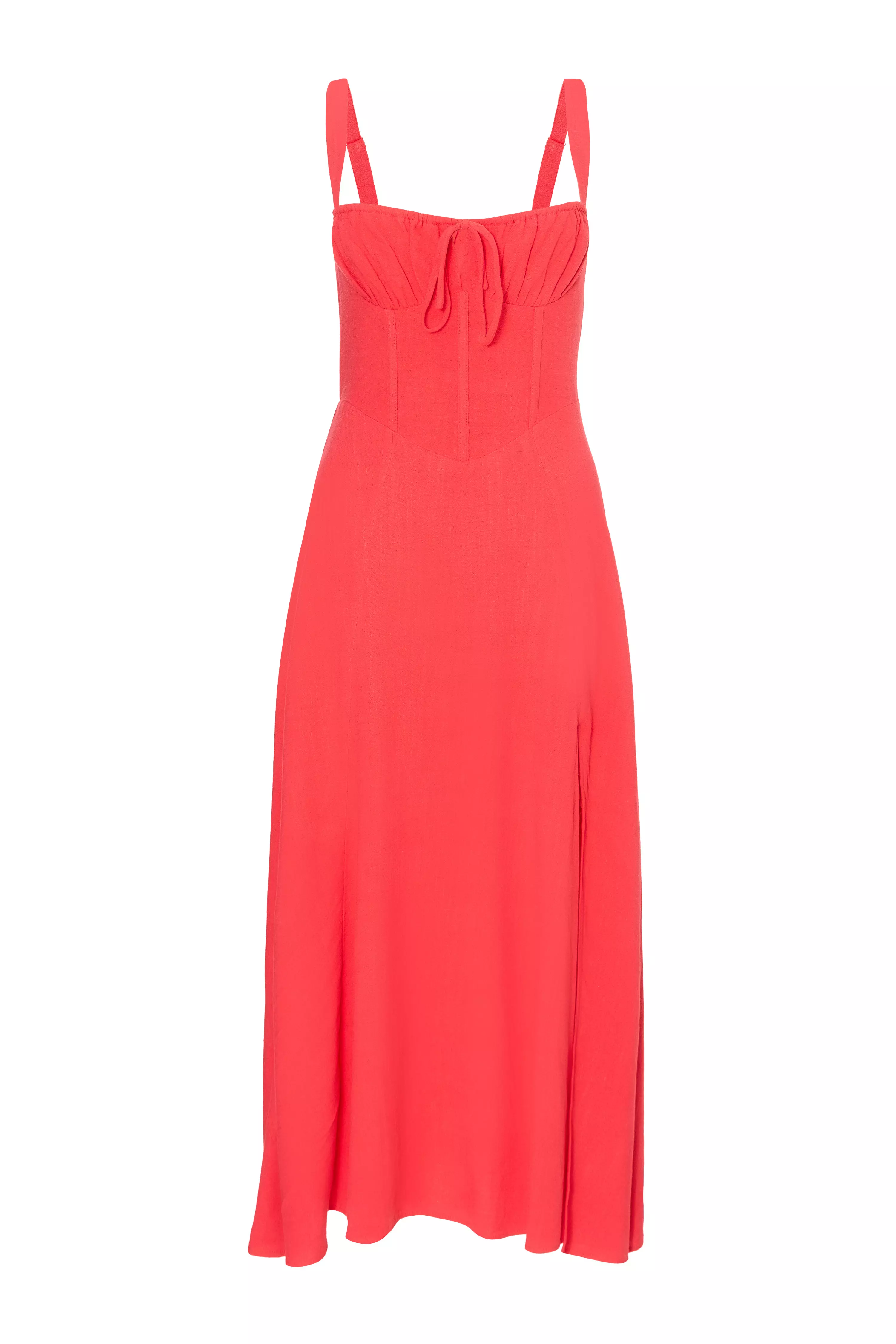 Red Corset Detail Midaxi Dress