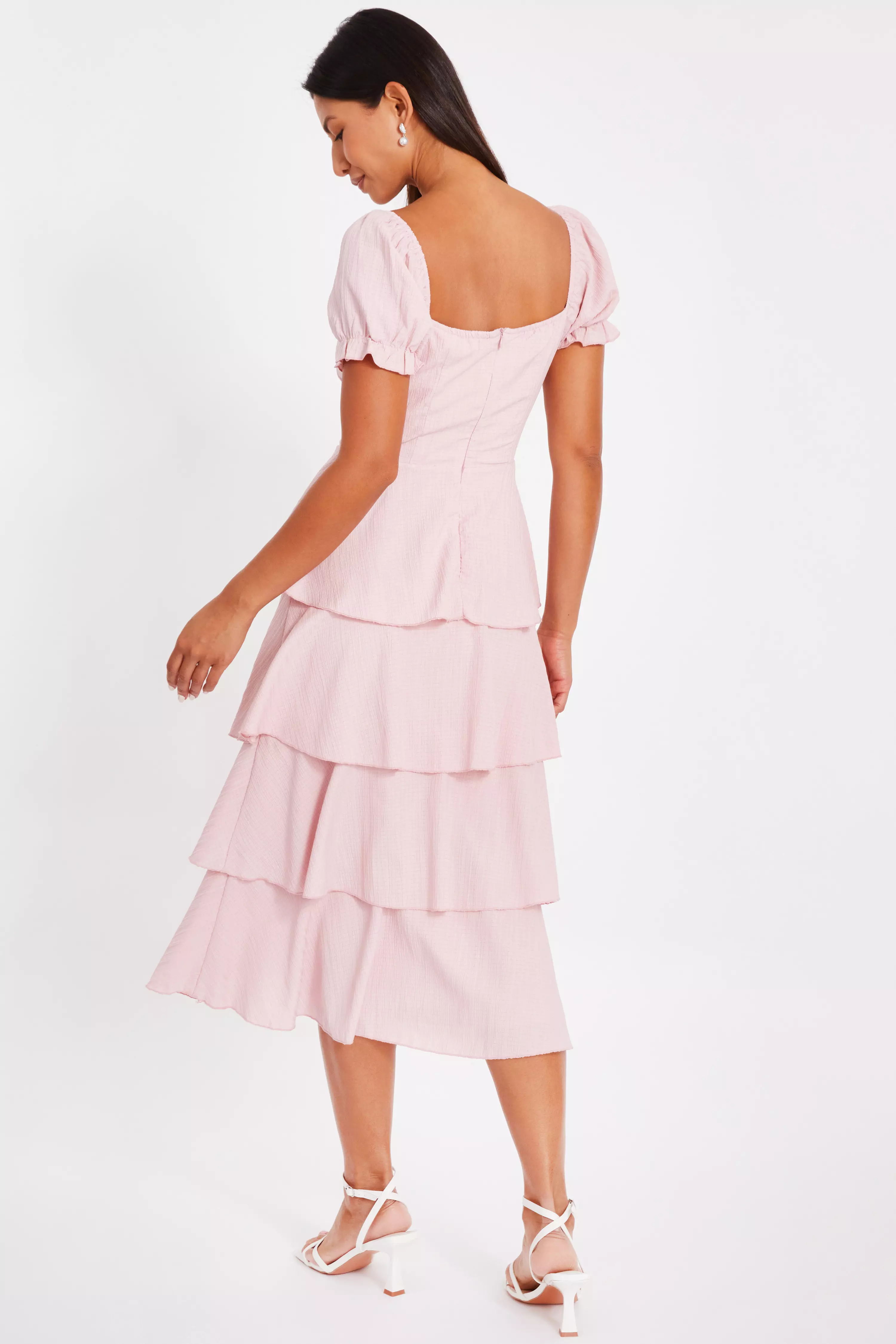 Pale Pink Tiered Midi Dress