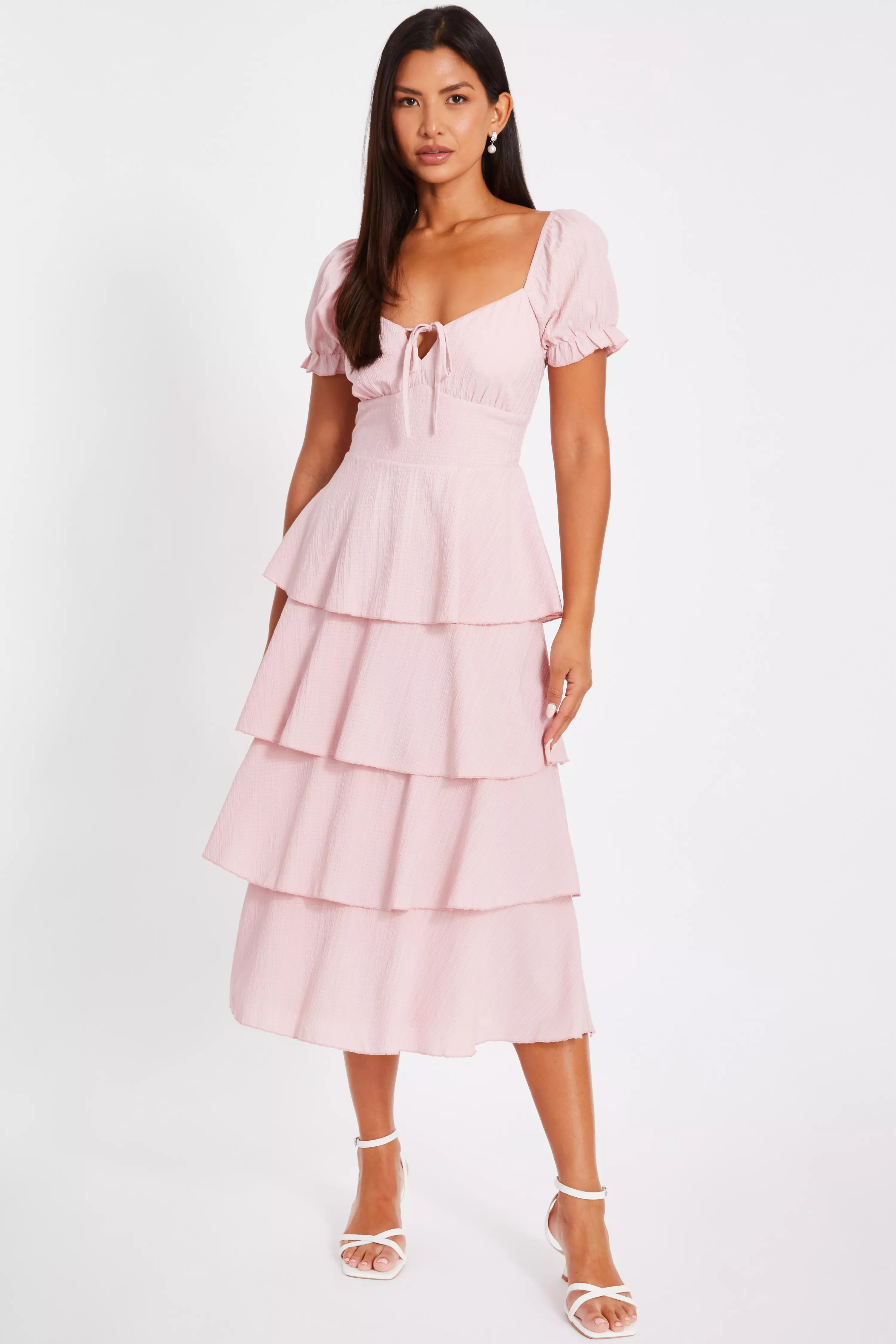Pale Pink Tiered Midi Dress