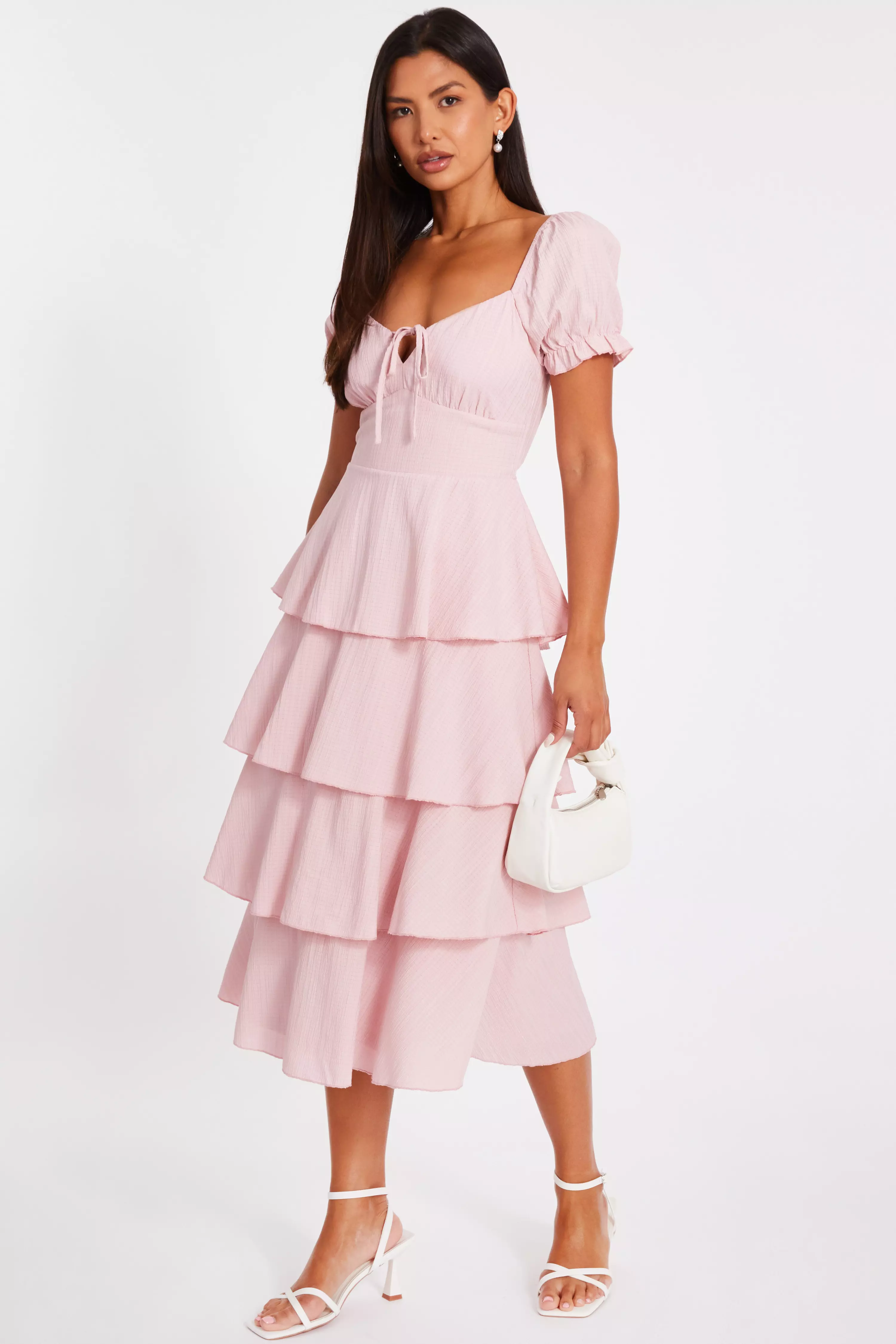 Pale Pink Tiered Midi Dress