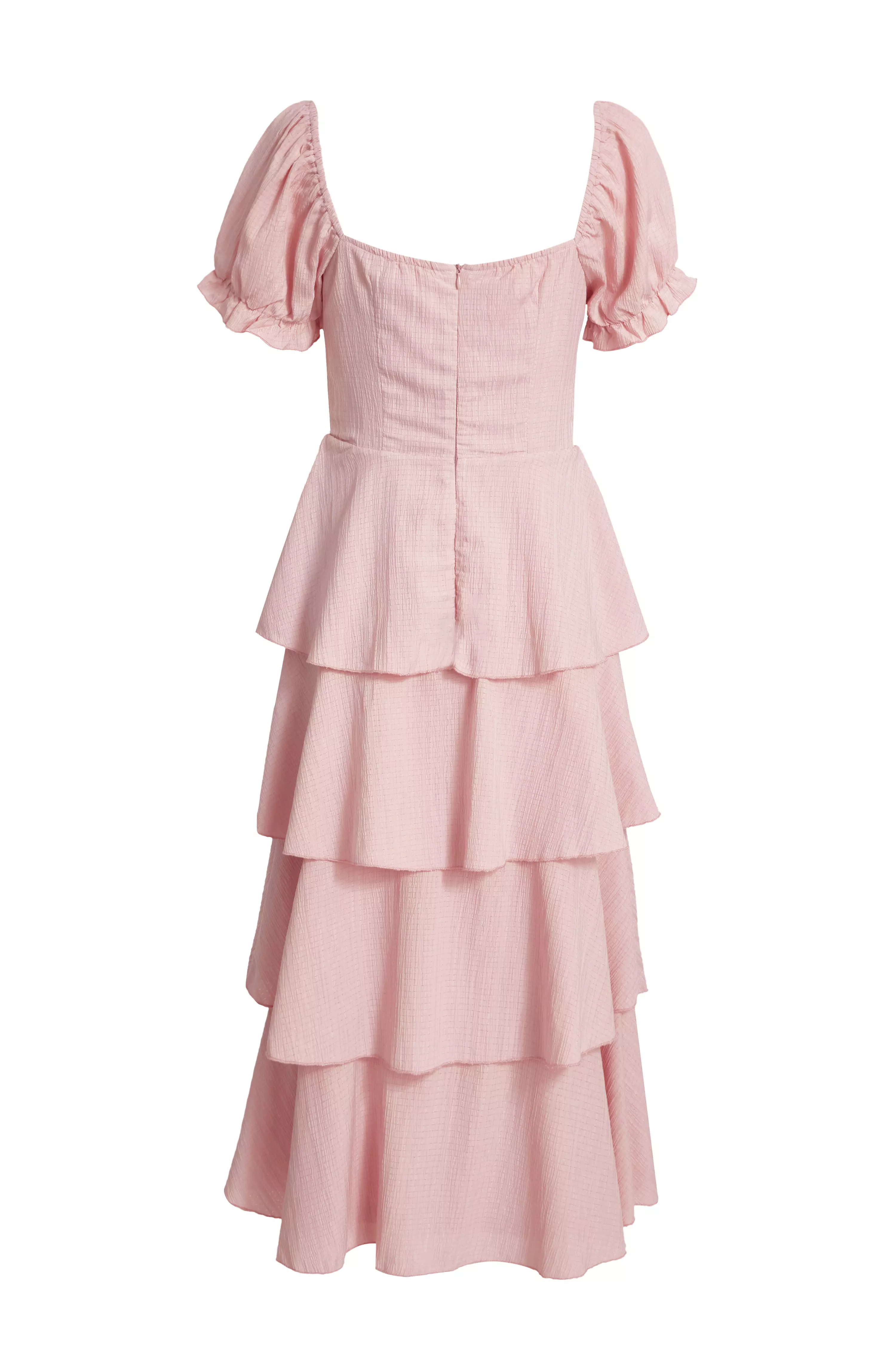 Pale Pink Tiered Midi Dress