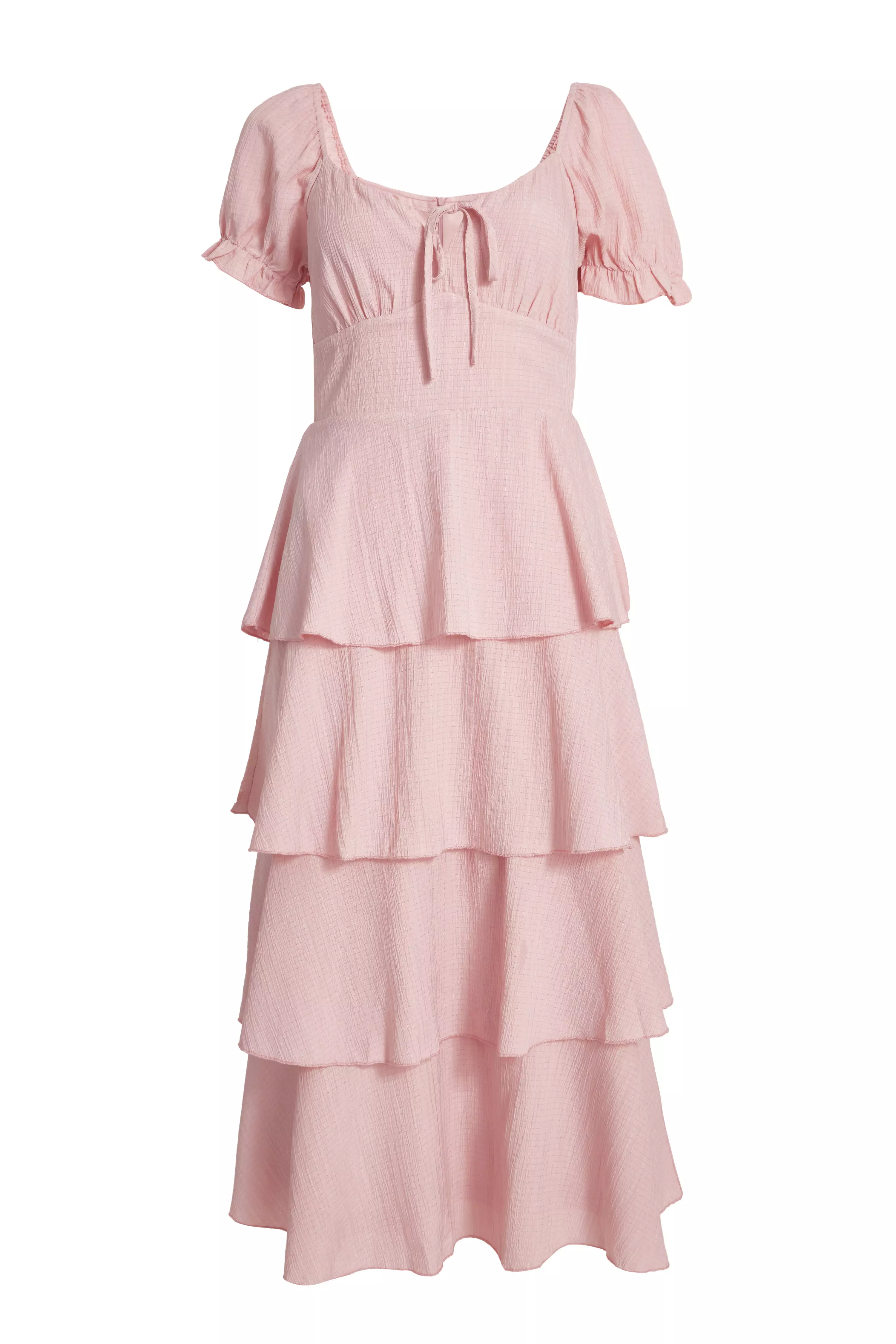 Pale Pink Tiered Midi Dress