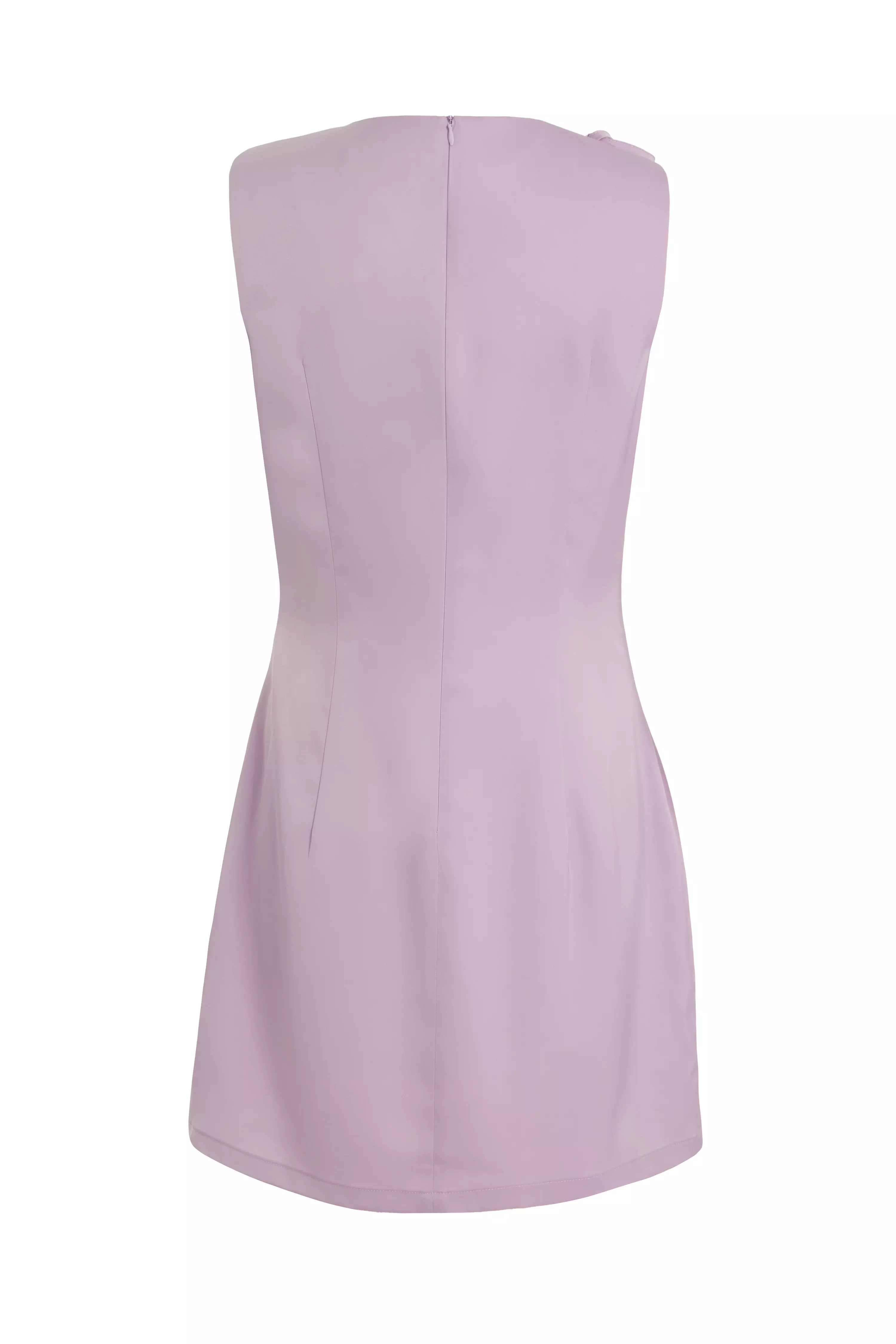 Lilac Satin Bow Mini Dress