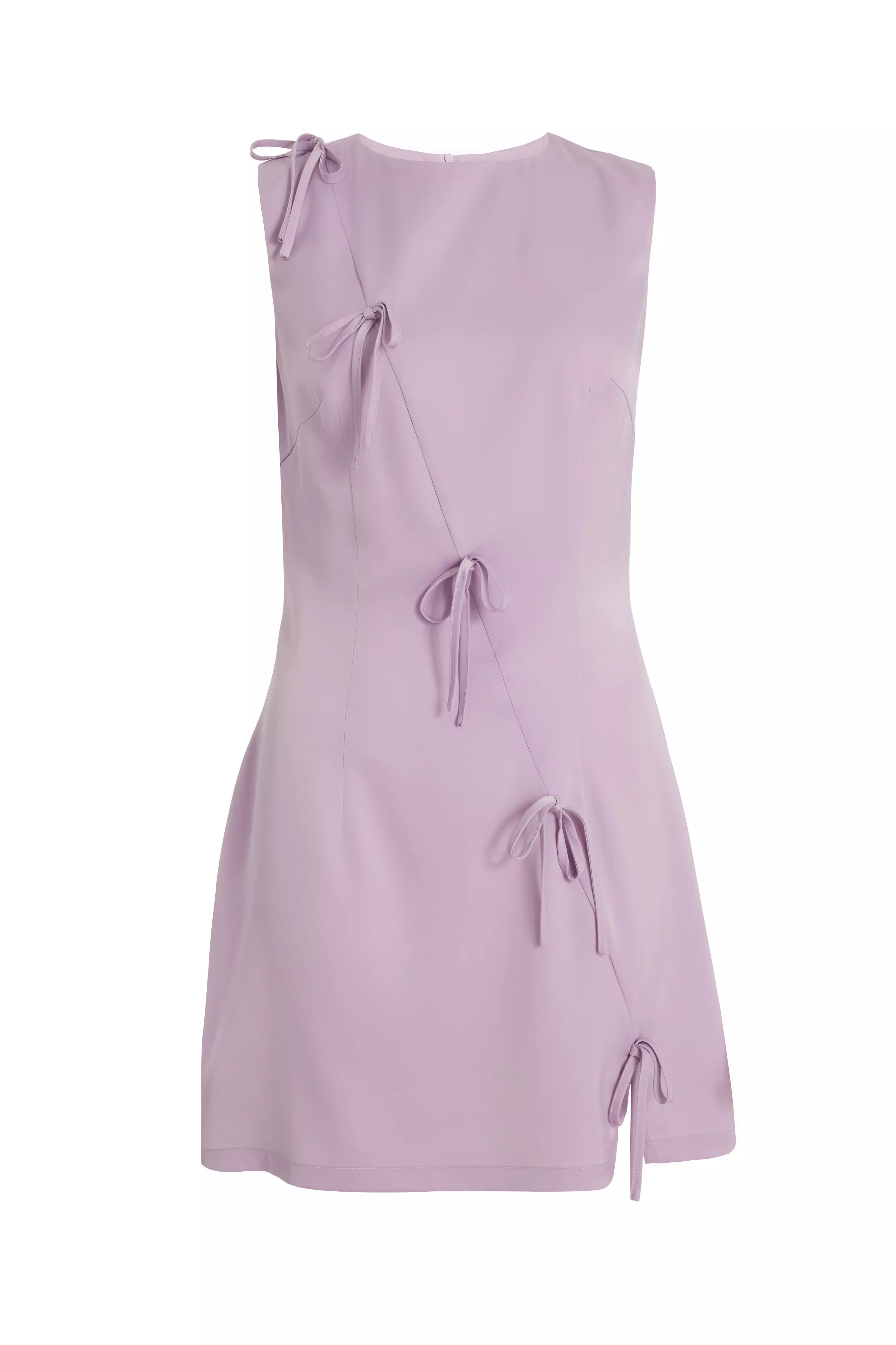 Lilac Satin Bow Mini Dress